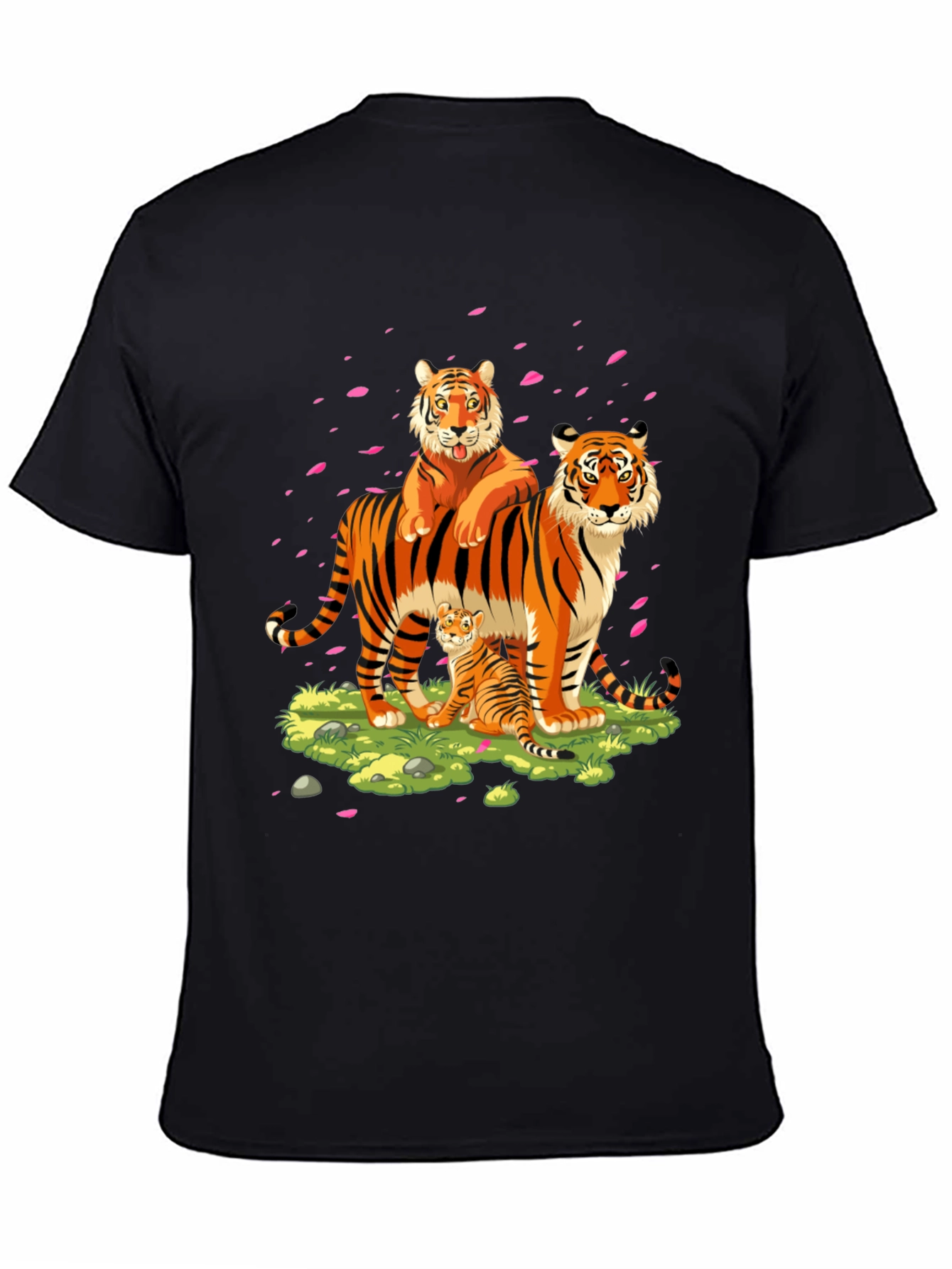 Tiger Family Graphic Print Black T-Shirt