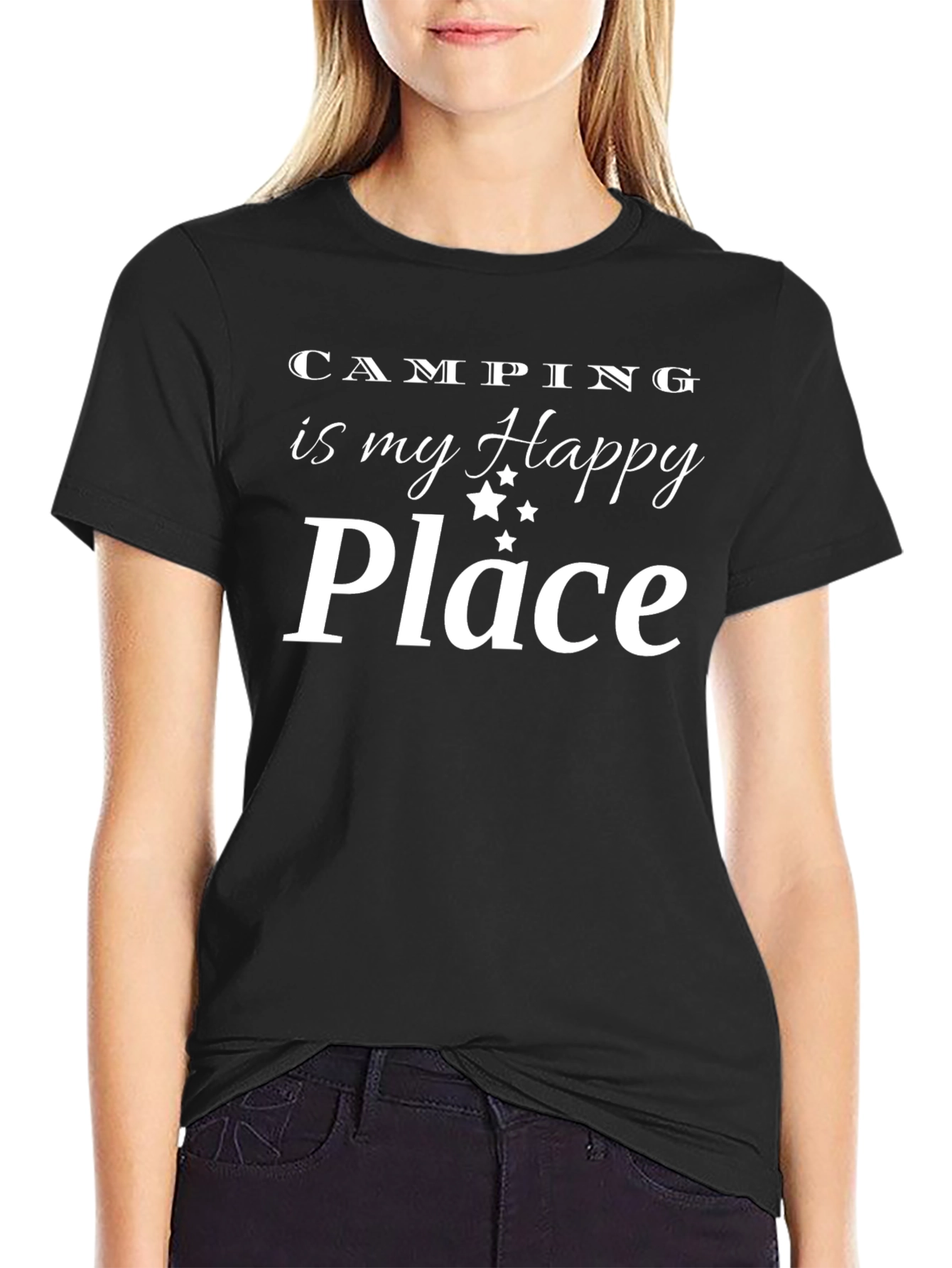 Camping is My Happy Place Black Graphic Tee