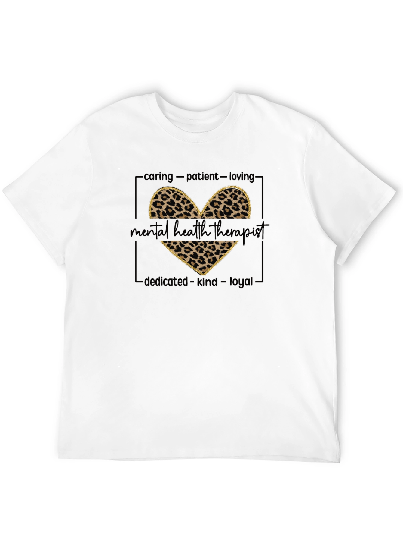 Mental Health Therapist Leopard Print Heart T-Shirt