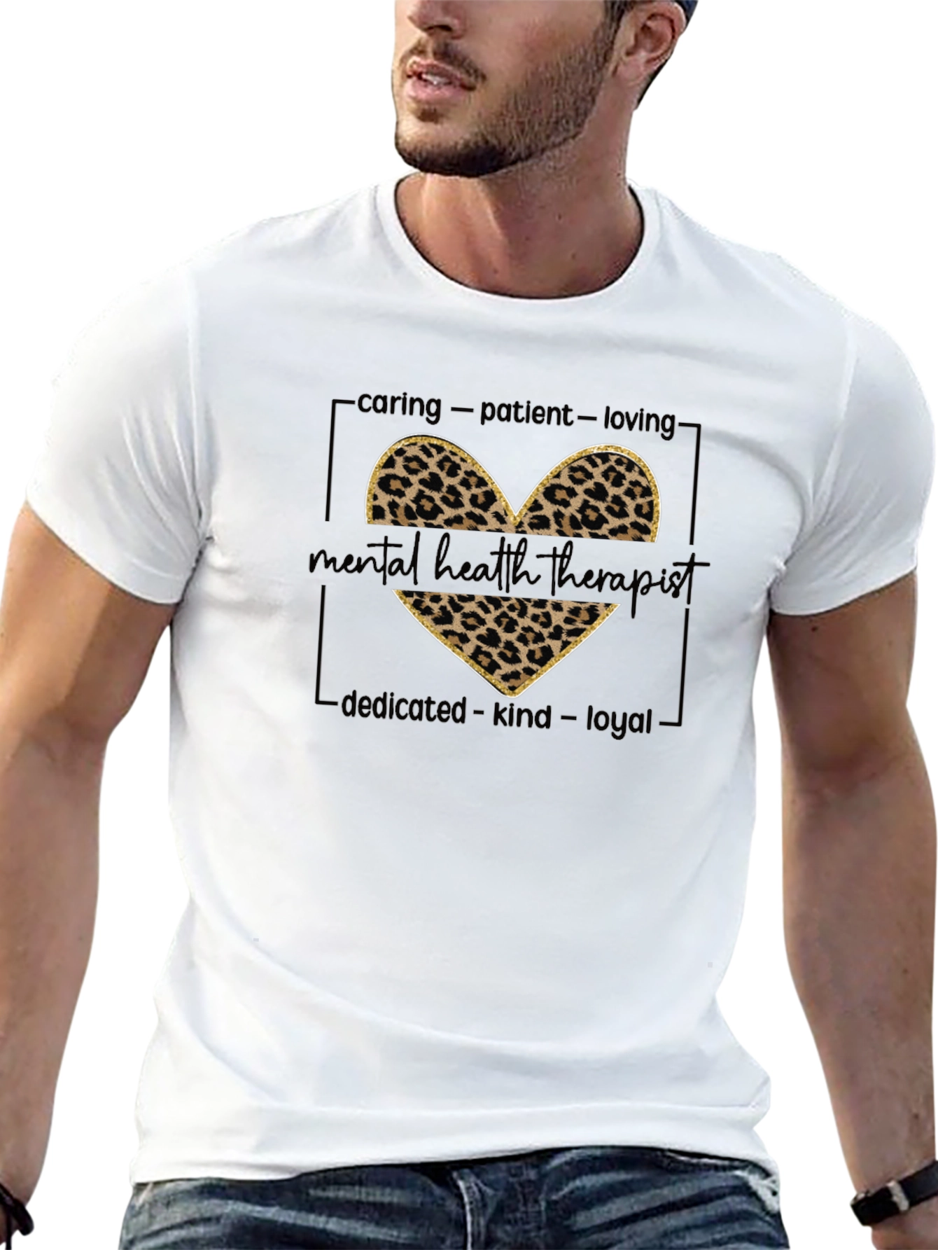 Mental Health Therapist Leopard Print Heart T-Shirt