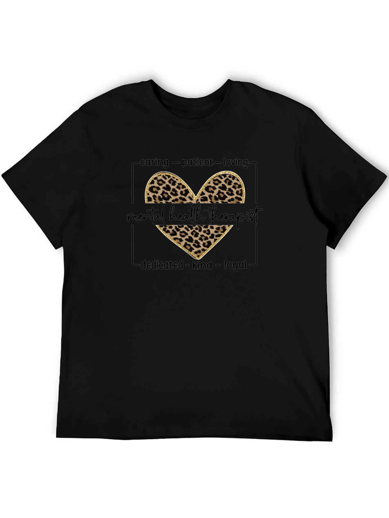 Mental Health Therapist Leopard Print Heart T-Shirt