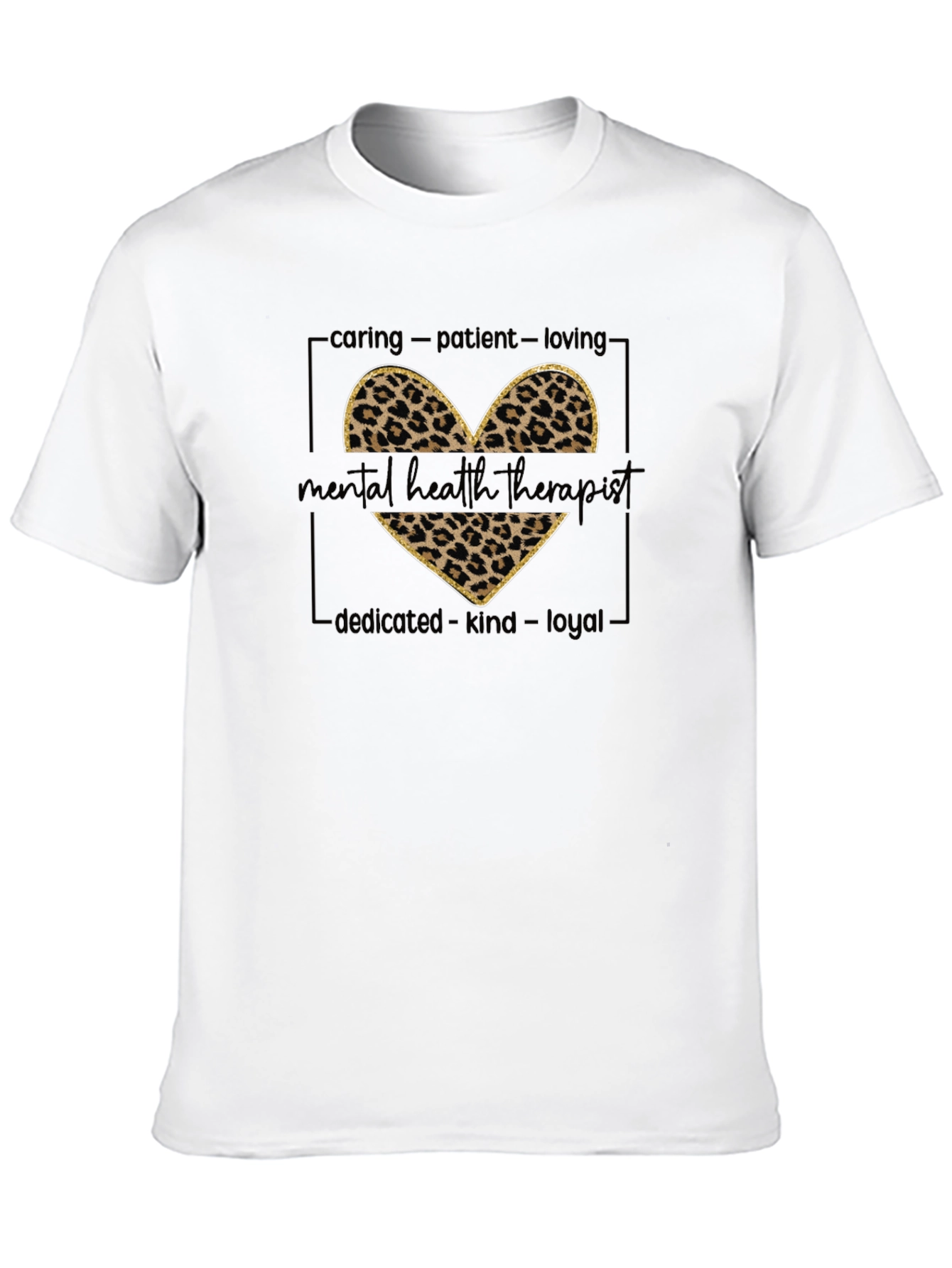 Mental Health Therapist Leopard Print Heart T-Shirt