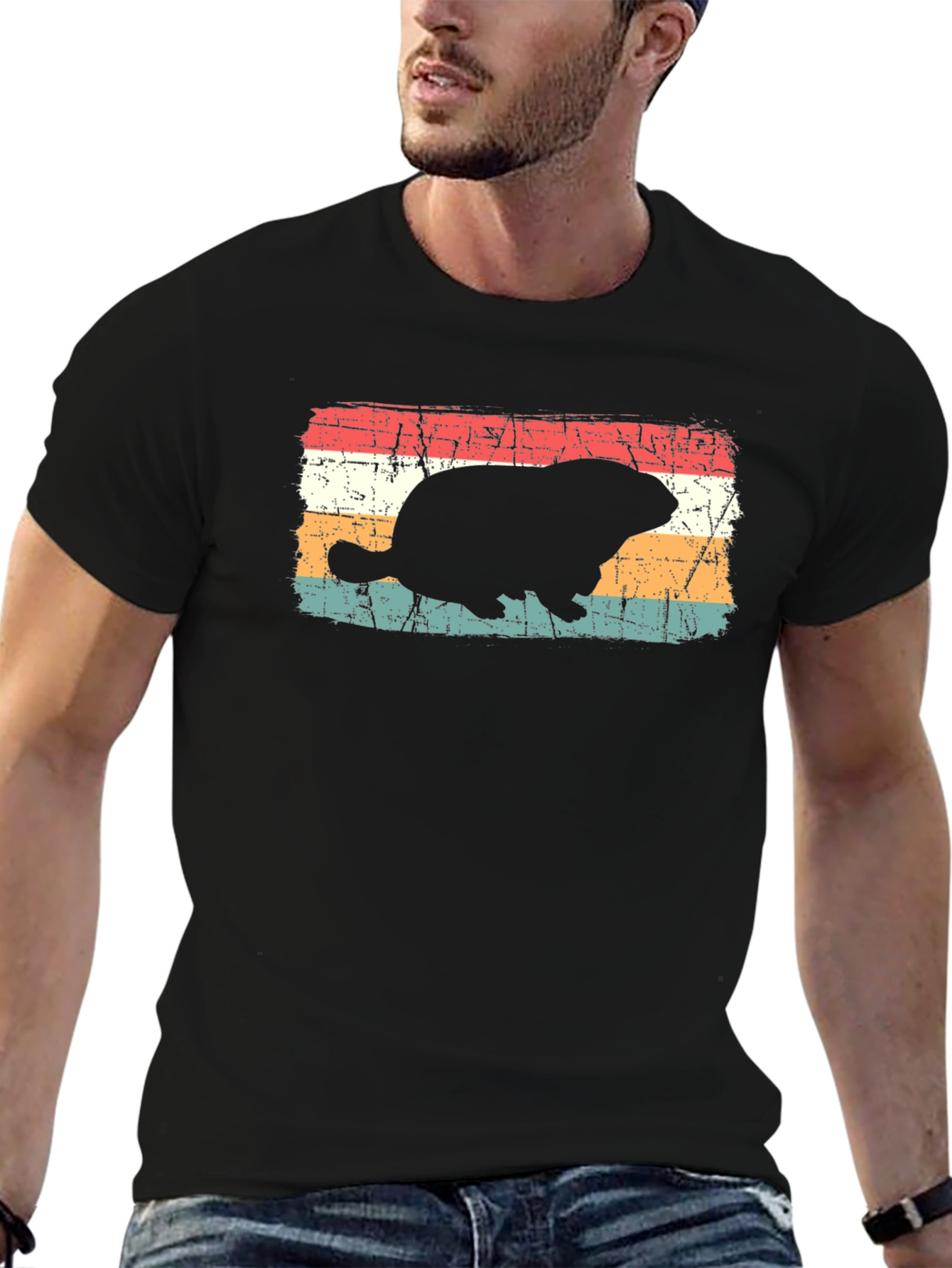 Retro Beaver T-Shirt - Distressed Graphic Tee