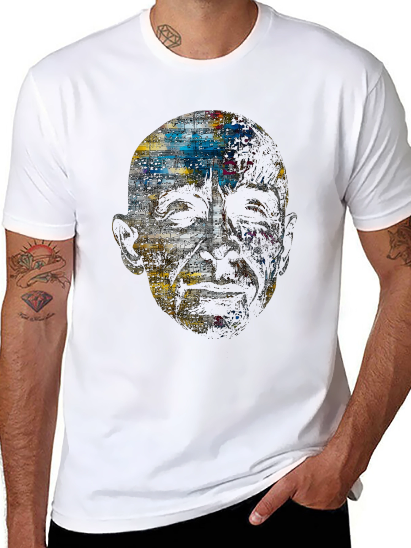 Artistic Face Print Black T-Shirt