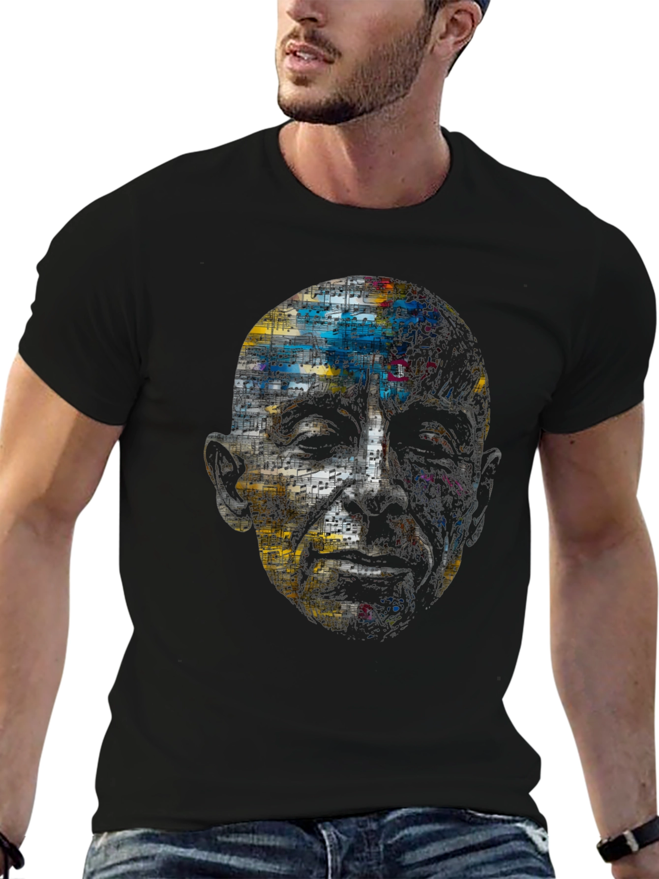 Artistic Face Print Black T-Shirt