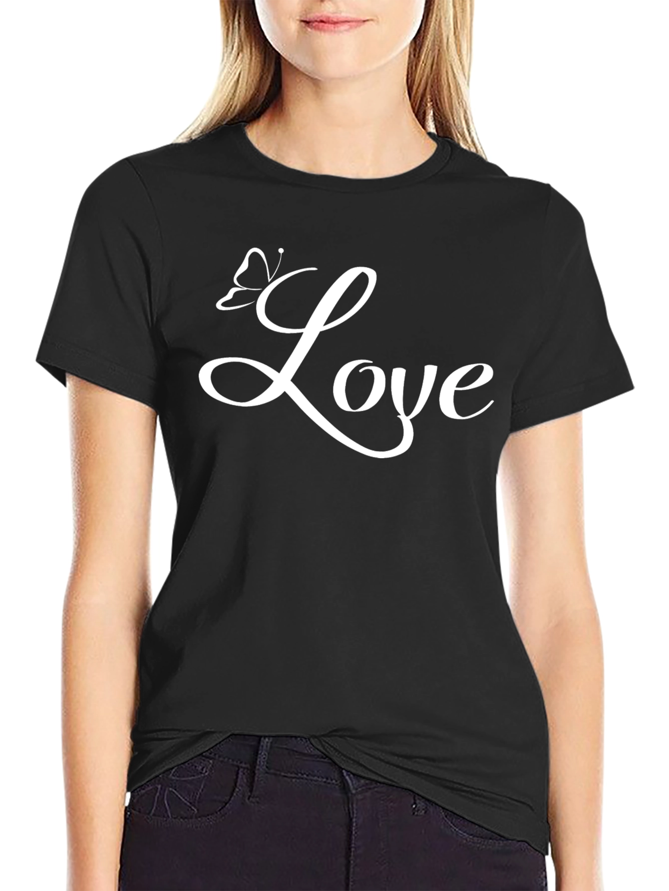 Love Butterfly Graphic Tee - Stylish Black T-Shirt