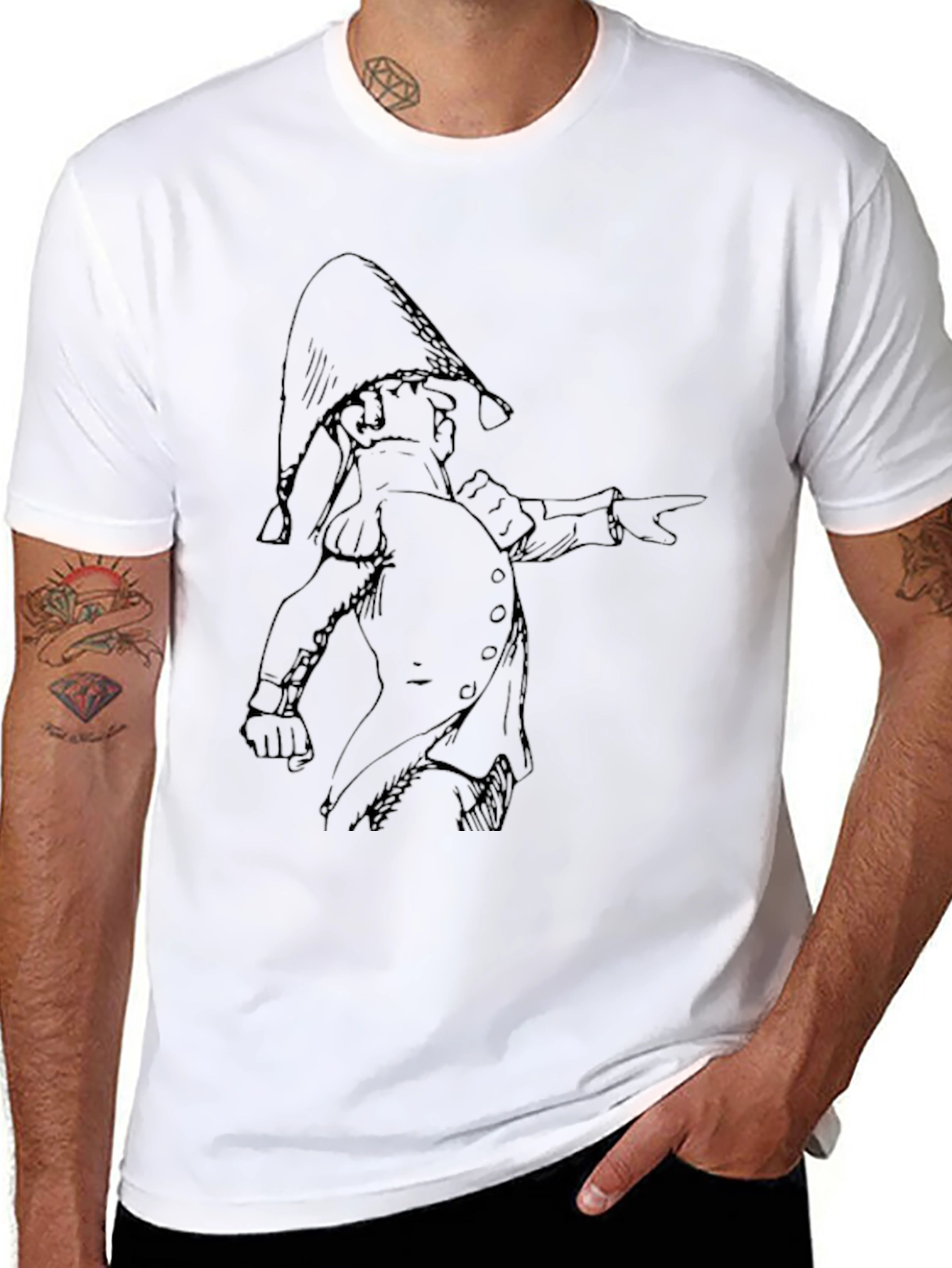 Whimsical Black T-Shirt with Cartoon Illustration