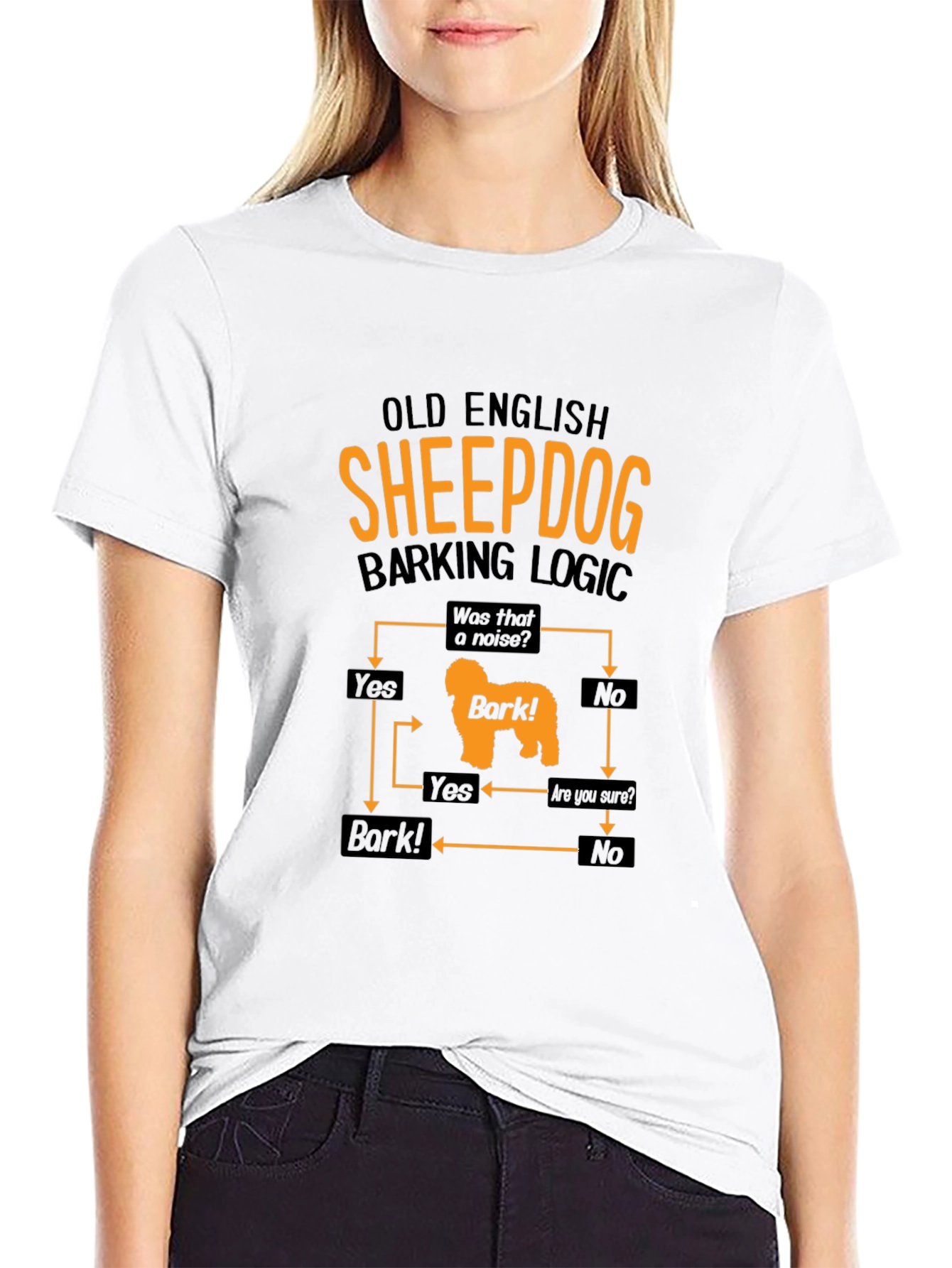Old English Sheepdog Barking Logic Mens Black T-Shirt