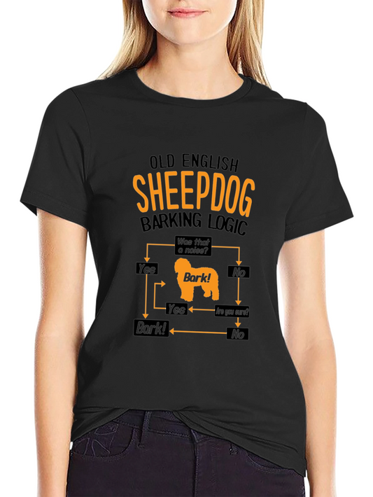 Old English Sheepdog Barking Logic Mens Black T-Shirt