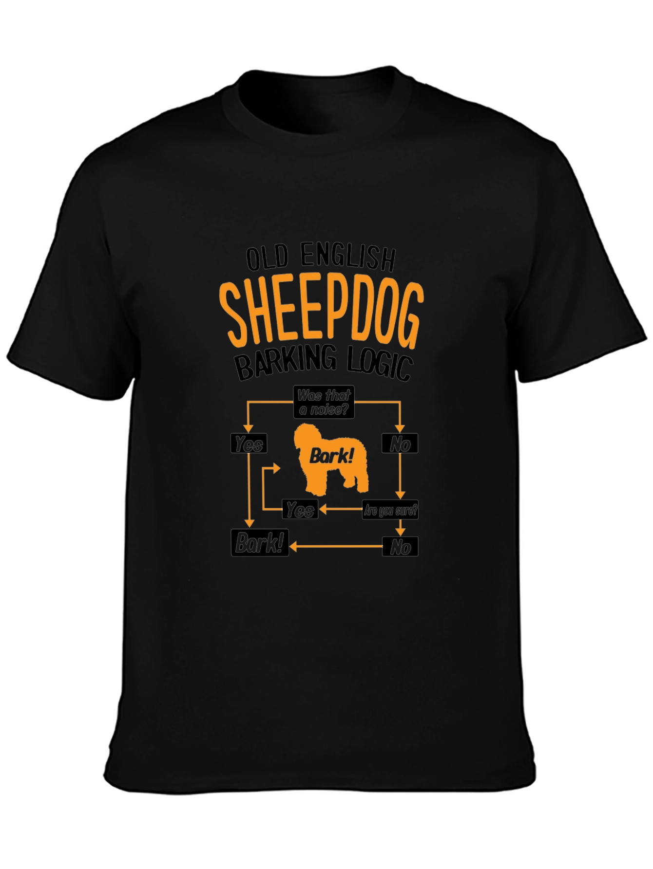 Old English Sheepdog Barking Logic Mens Black T-Shirt