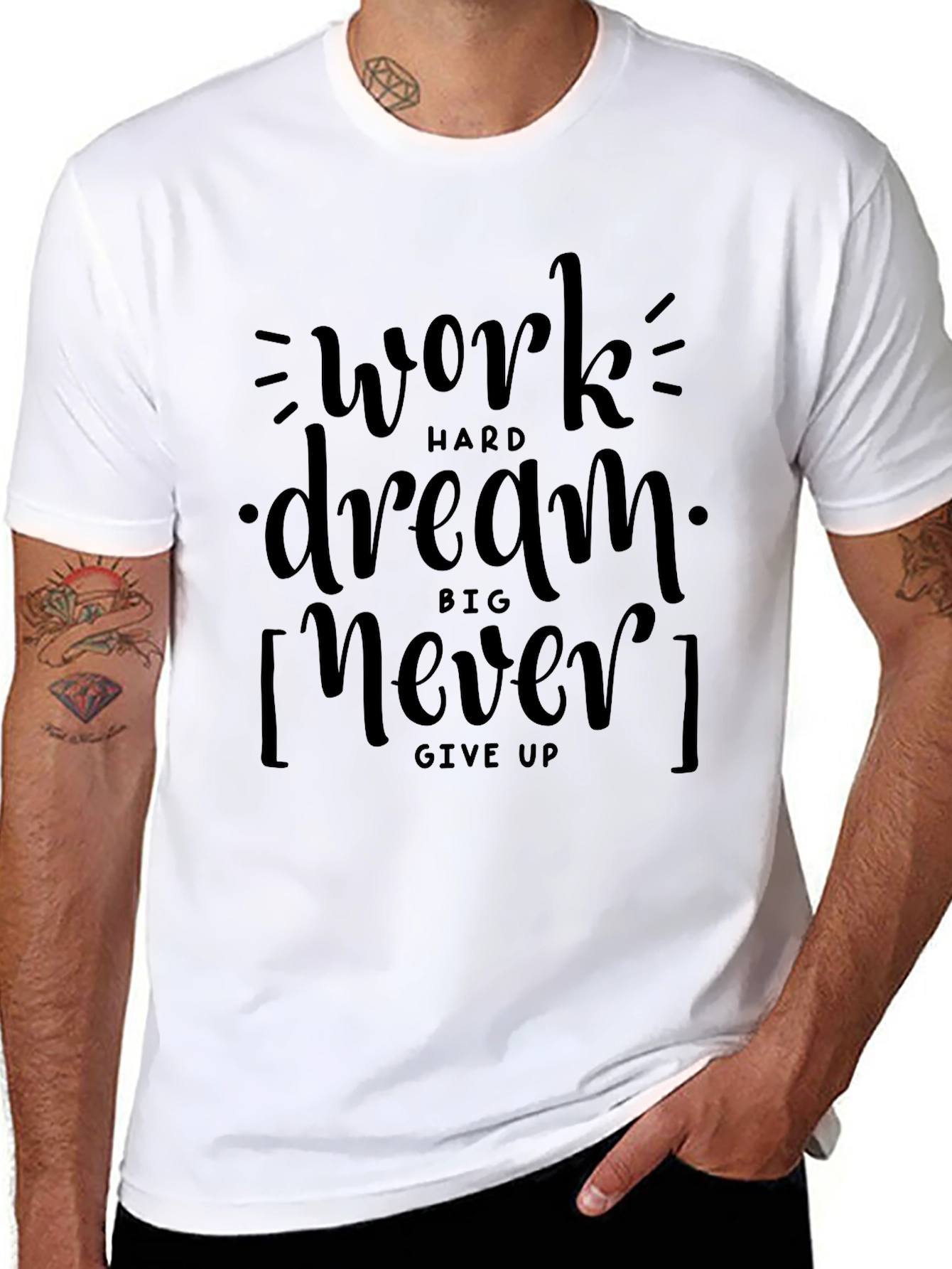 Motivational Black Graphic Tee: Work Hard Dream Big