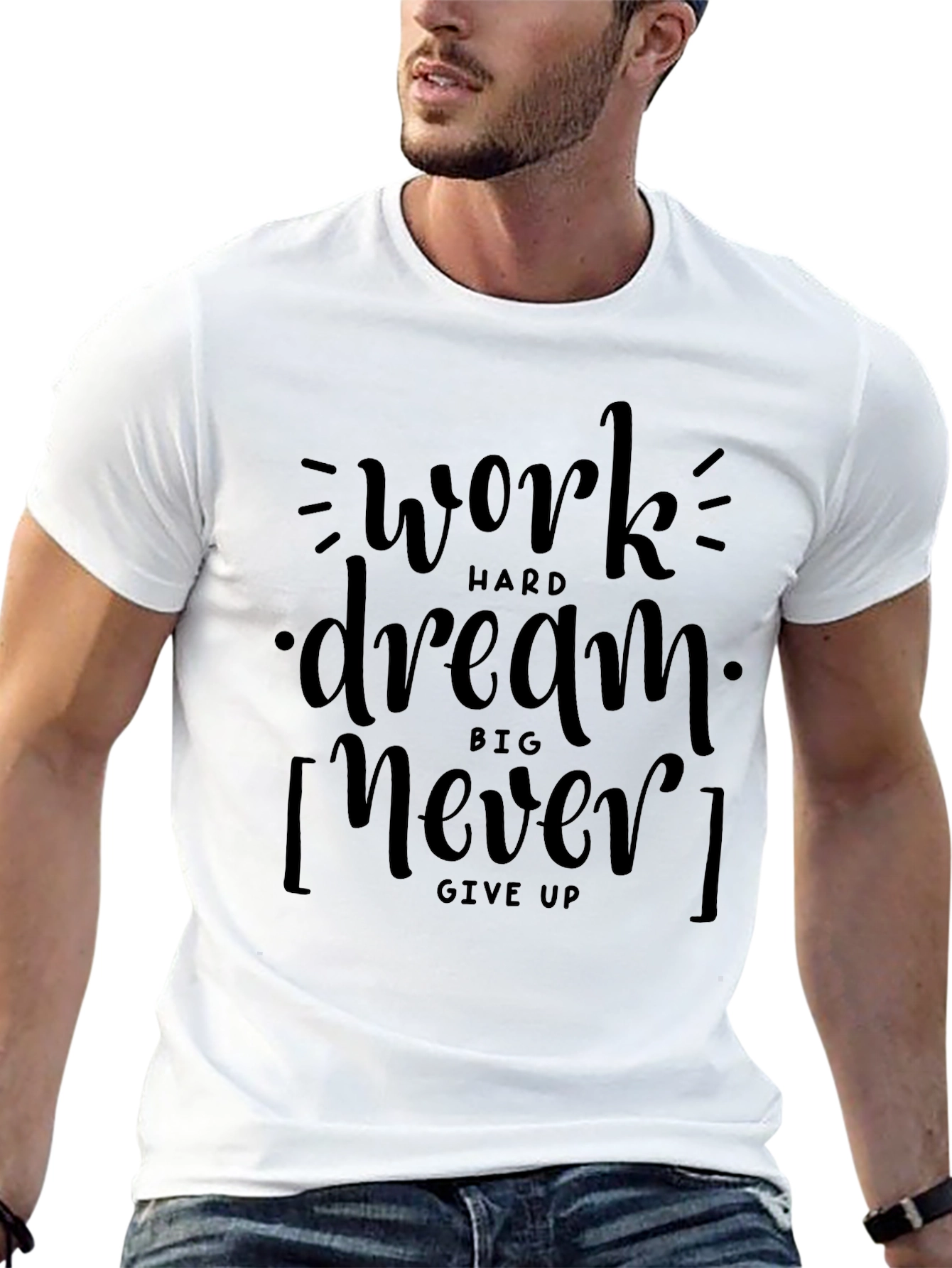 Motivational Black Graphic Tee: Work Hard Dream Big
