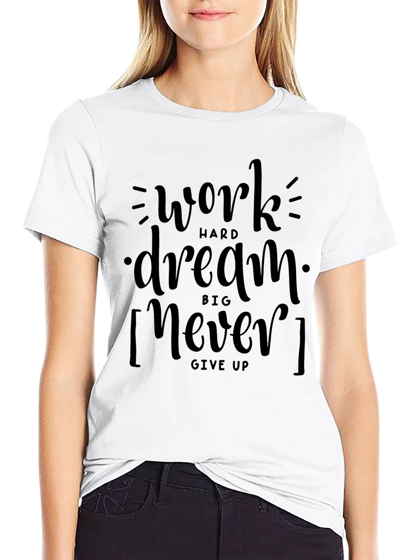 Motivational Black Graphic Tee: Work Hard Dream Big