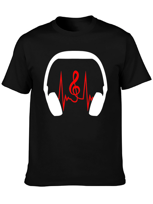 Music Lover T-Shirt - Headphones Heartbeat Treble Clef
