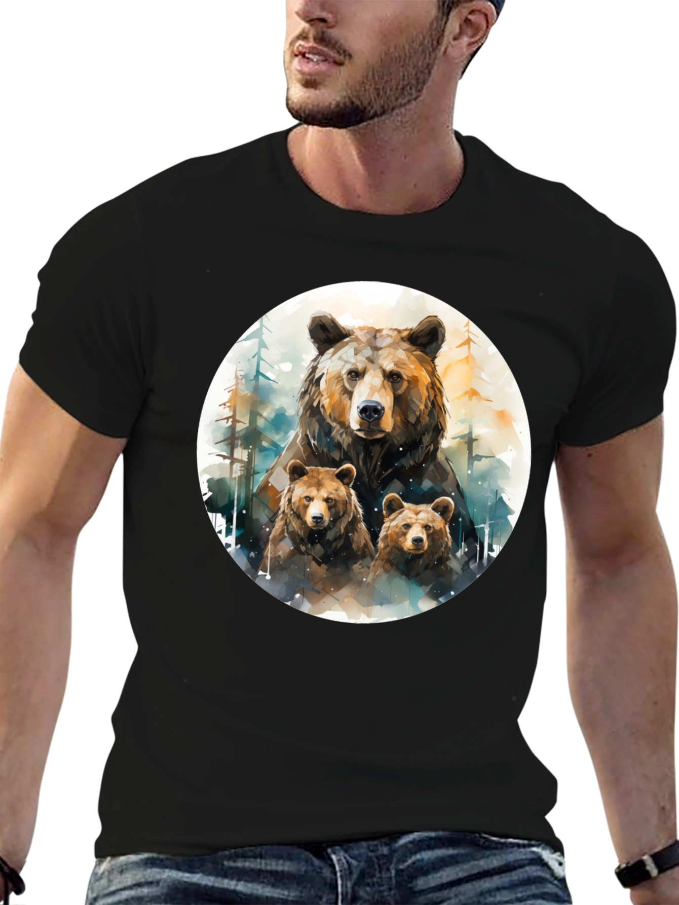 Bear Family Graphic Tee - Black T-Shirt