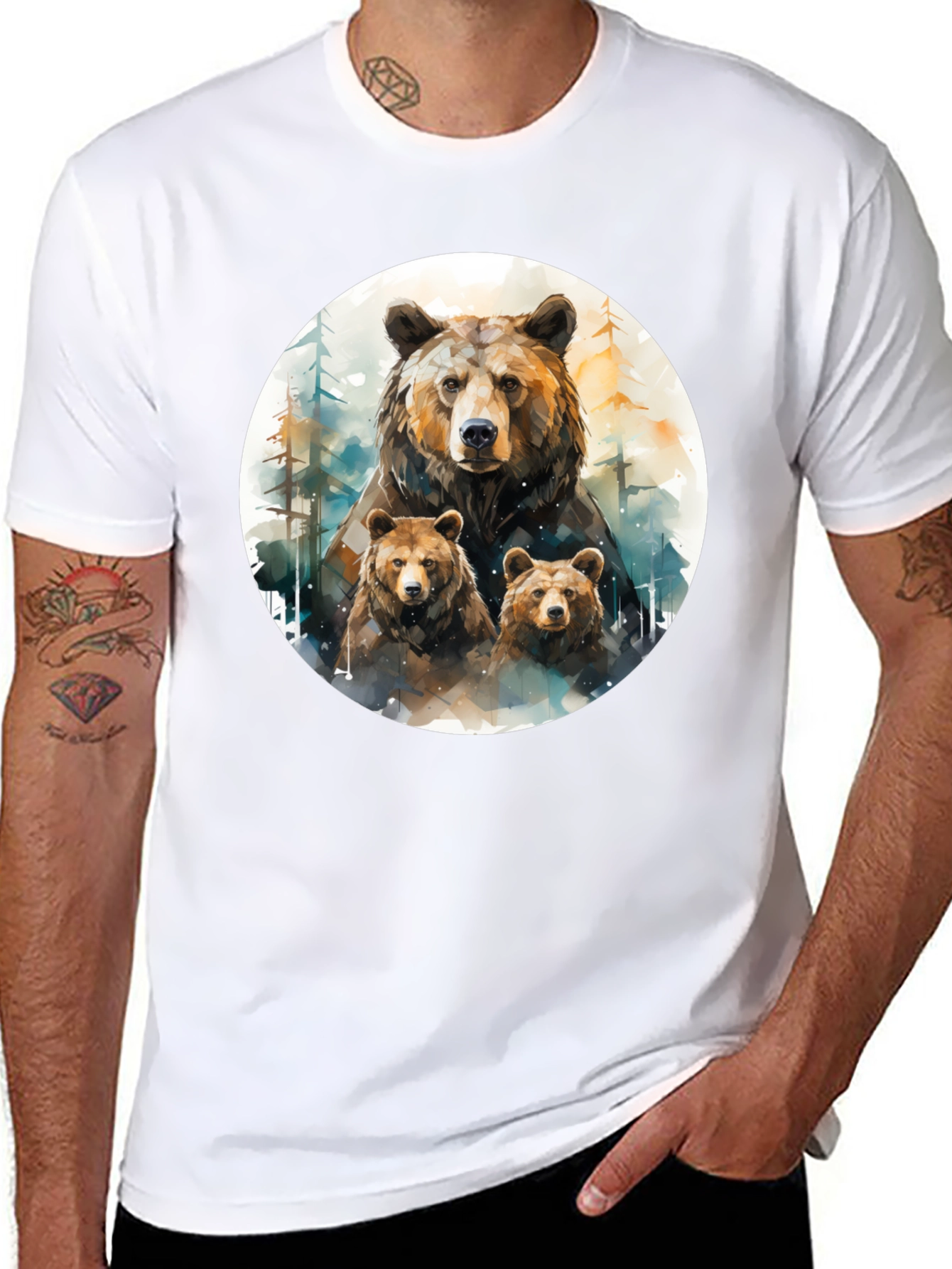 Bear Family Graphic Tee - Black T-Shirt