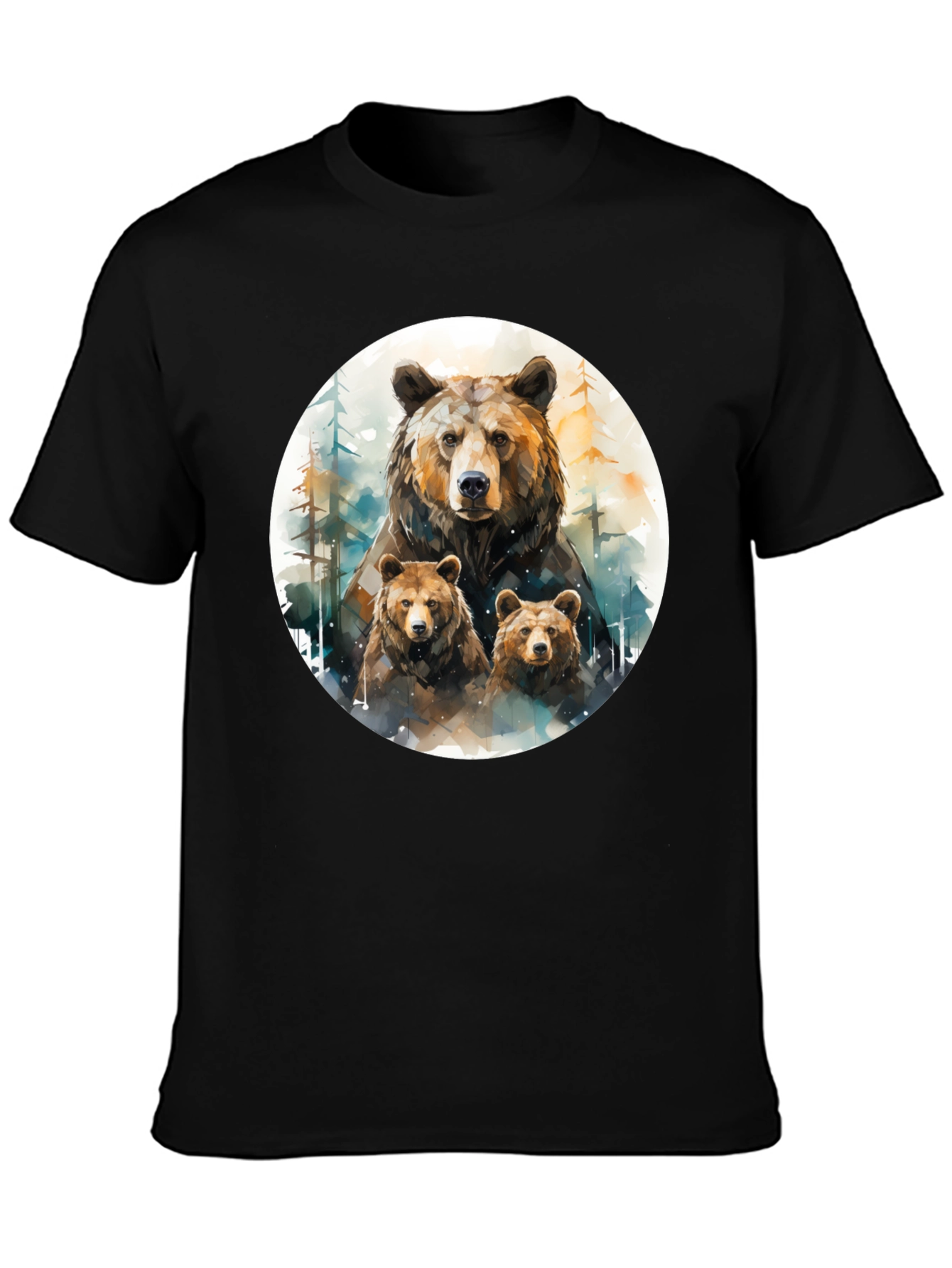 Bear Family Graphic Tee - Black T-Shirt