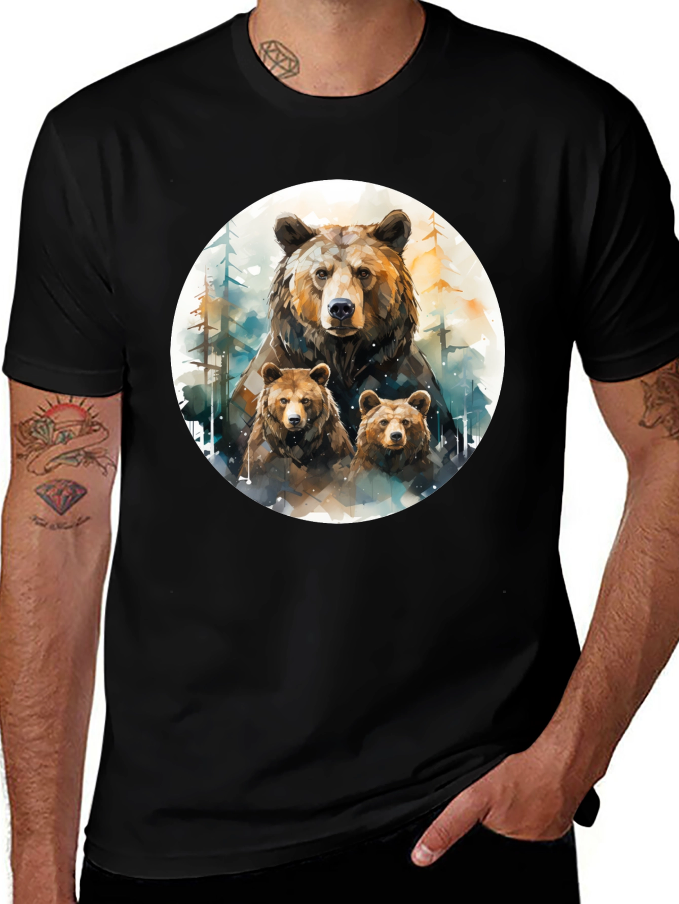 Bear Family Graphic Tee - Black T-Shirt