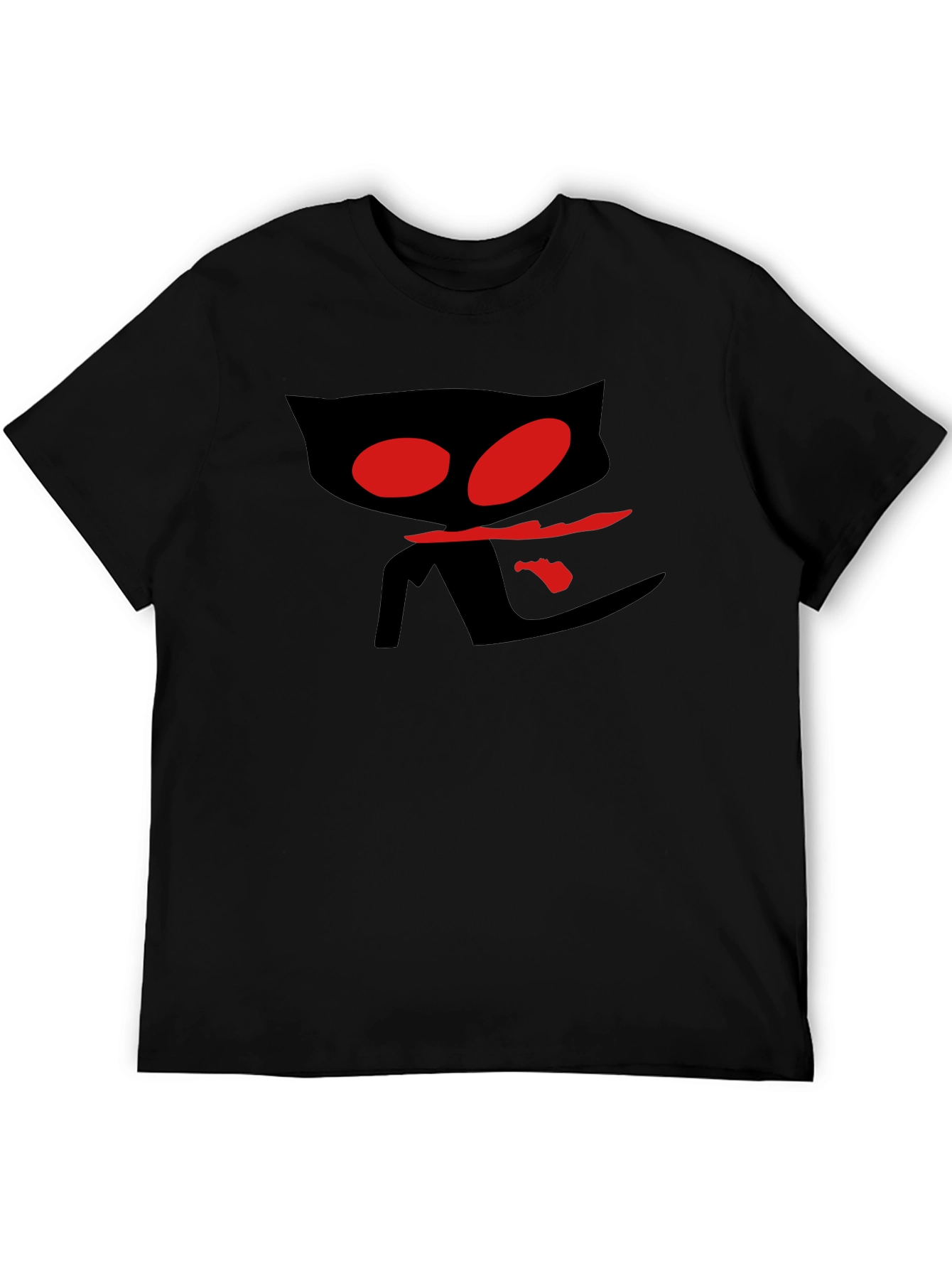 Mens Black T-Shirt with Red Eyed Cat Design
