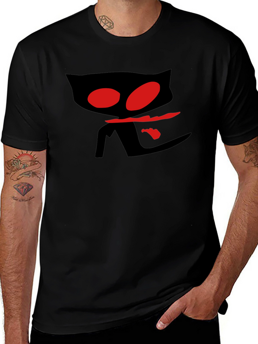 Mens Black T-Shirt with Red Eyed Cat Design