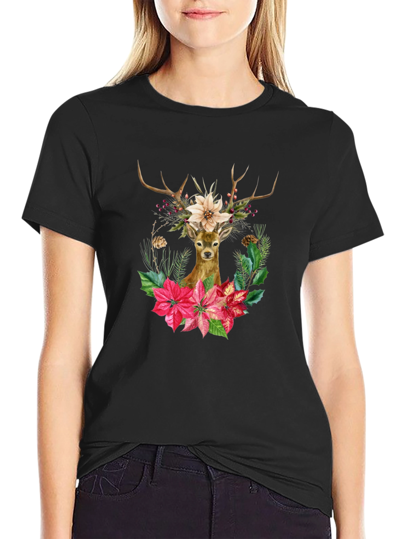 Festive Deer Graphic Tee - Holiday Style