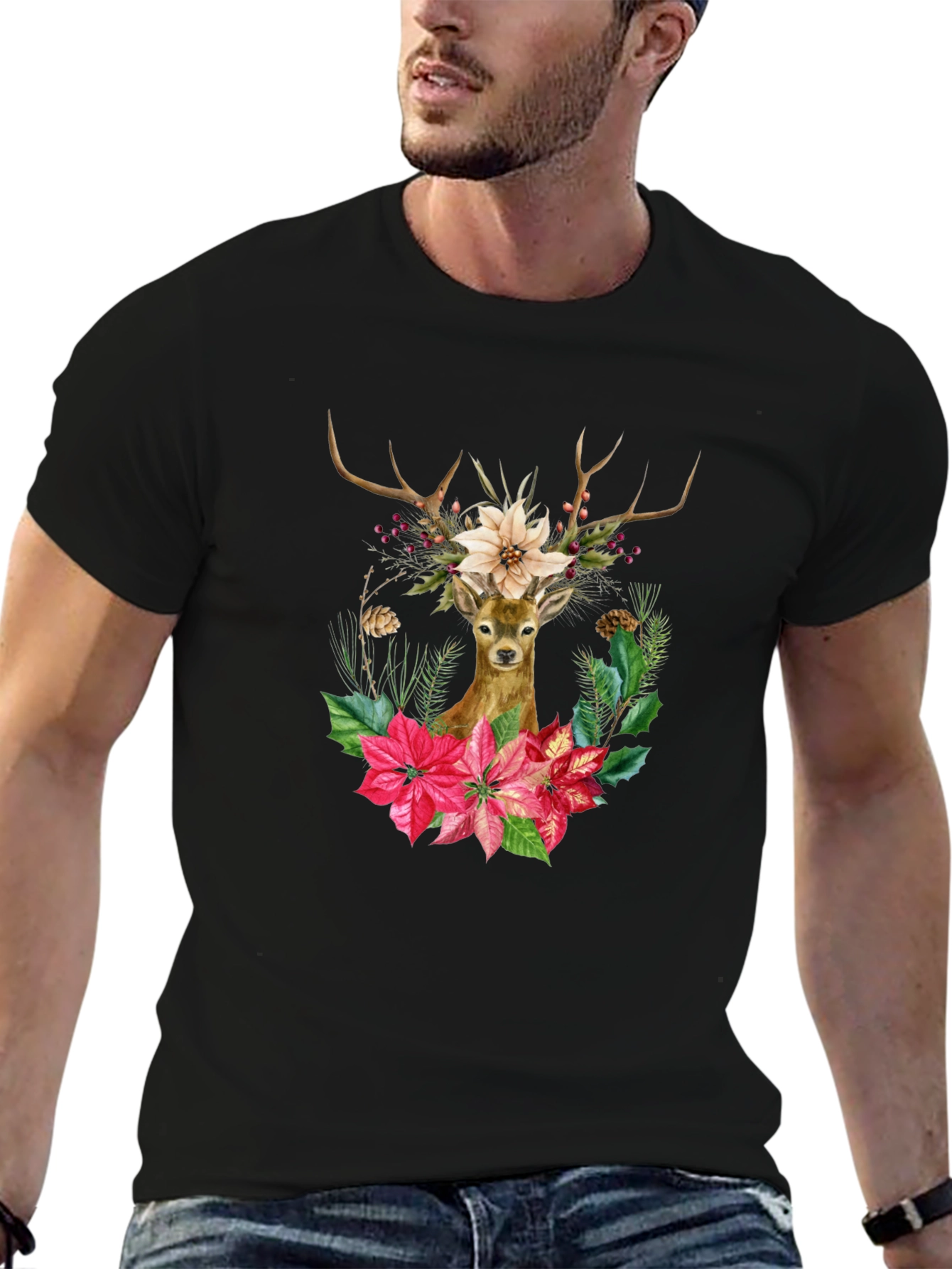 Festive Deer Graphic Tee - Holiday Style