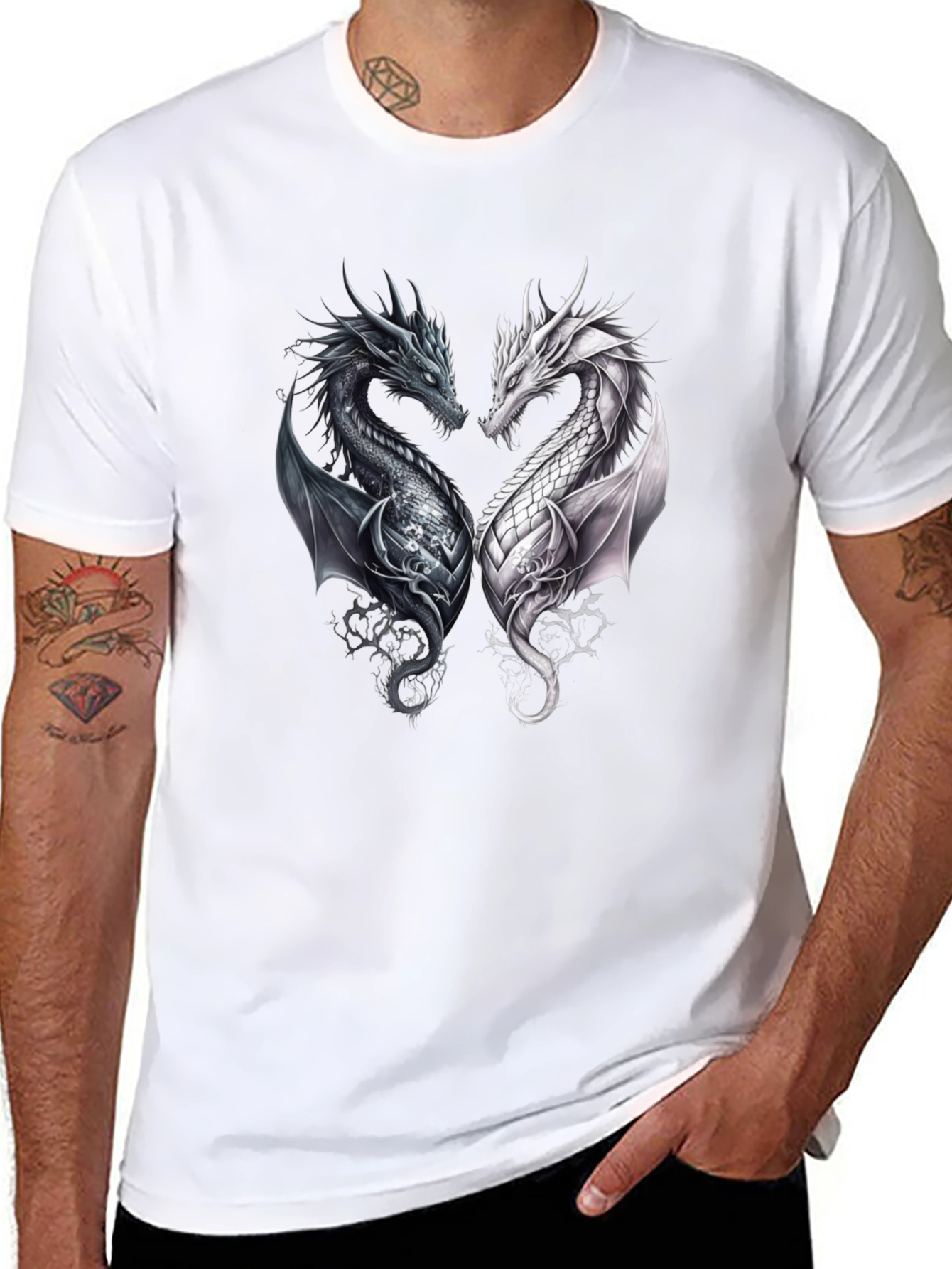 Yin Yang Dragon Graphic Tee - Black