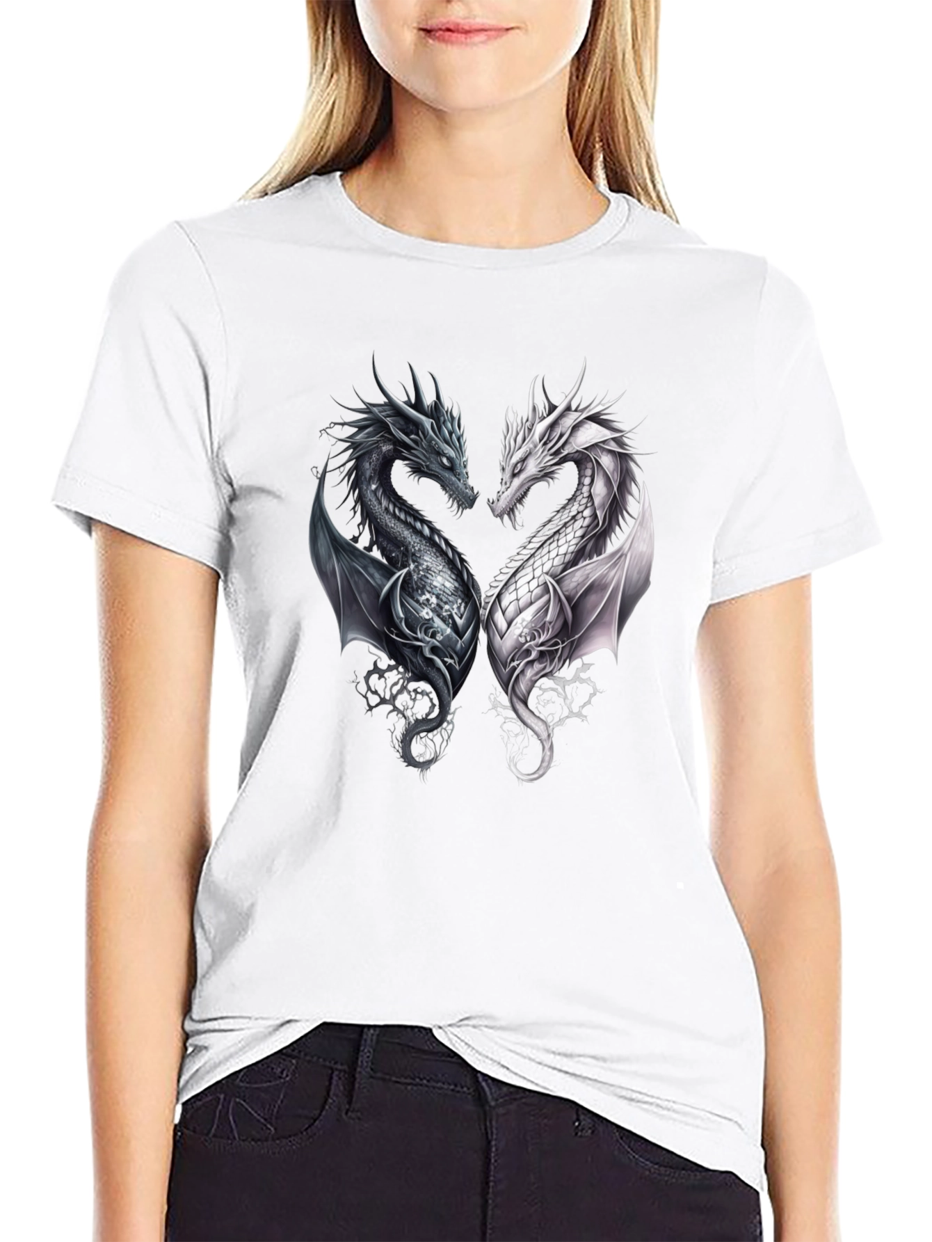 Yin Yang Dragon Graphic Tee - Black