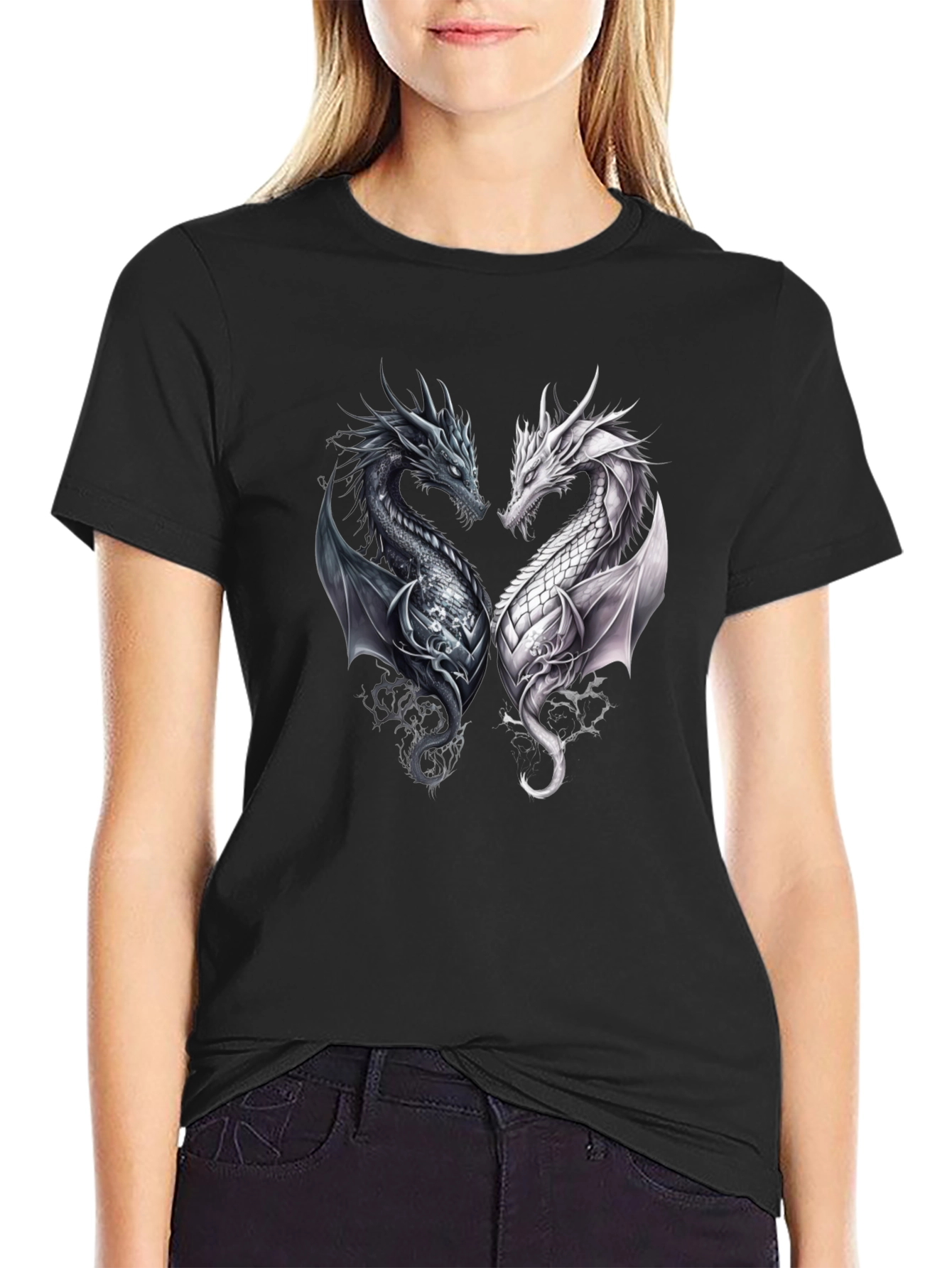 Yin Yang Dragon Graphic Tee - Black