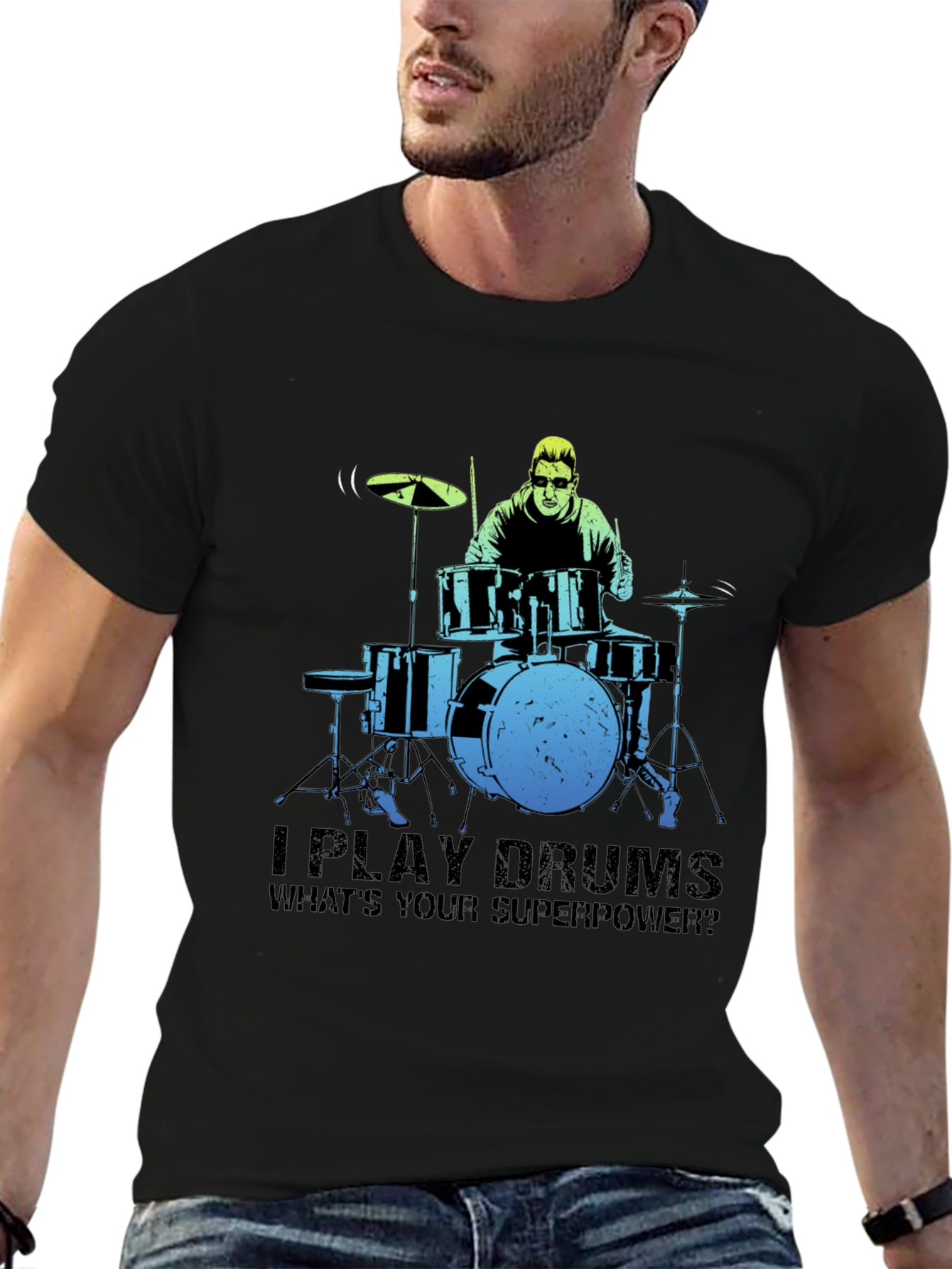 Drummer Superpower Graphic Tee - Music Lover Gift