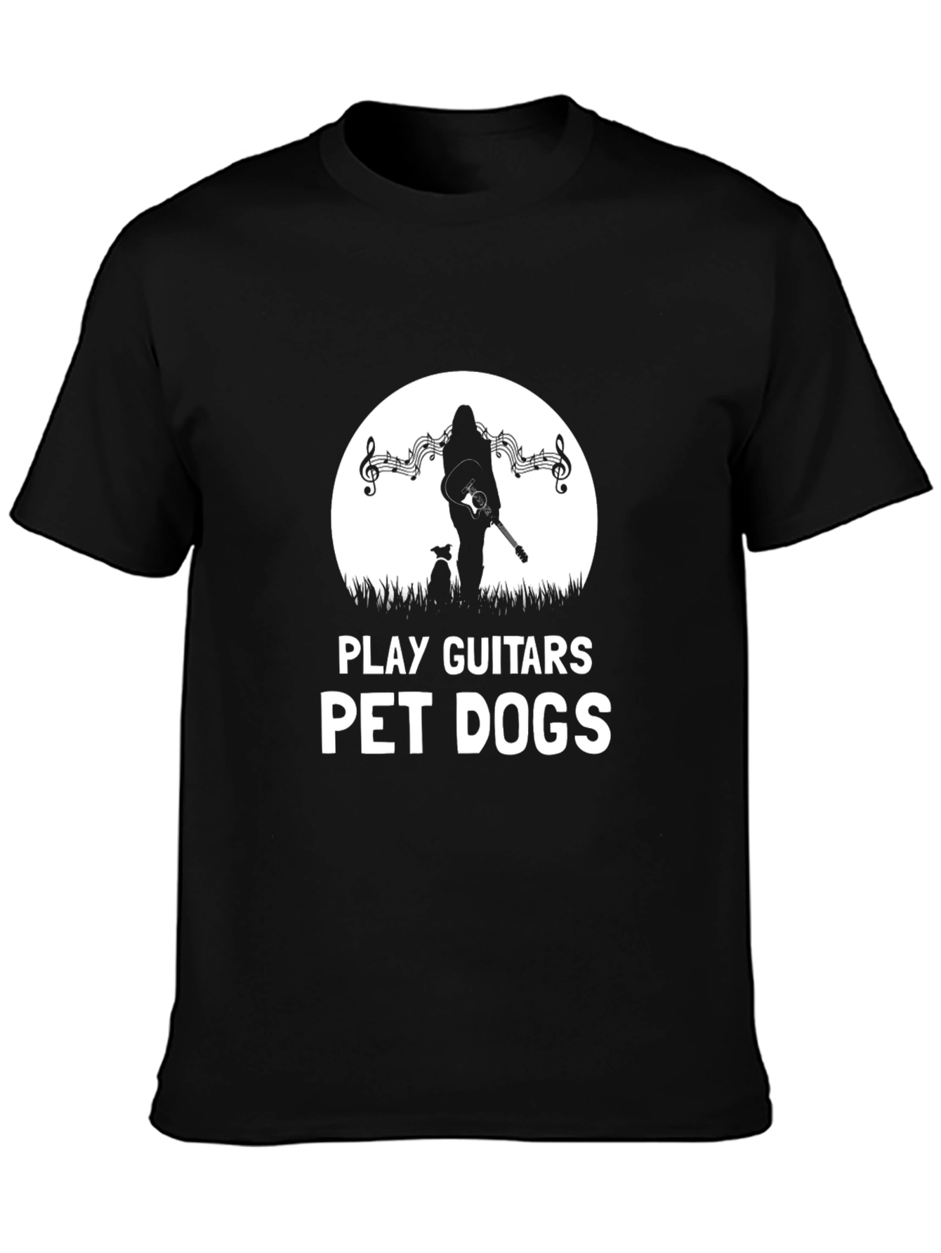Play Guitars Pet Dogs Black Graphic T-Shirt