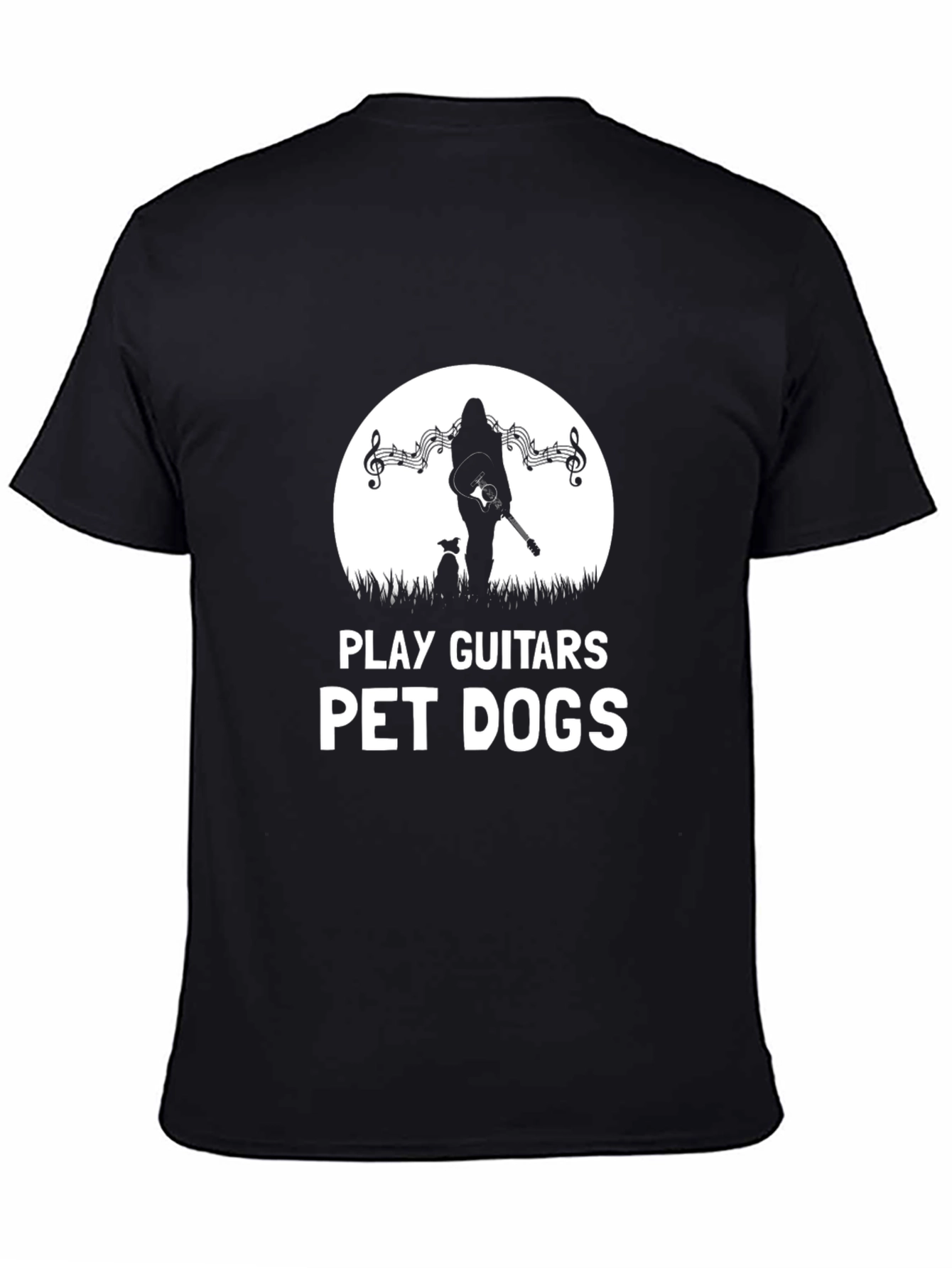 Play Guitars Pet Dogs Black Graphic T-Shirt