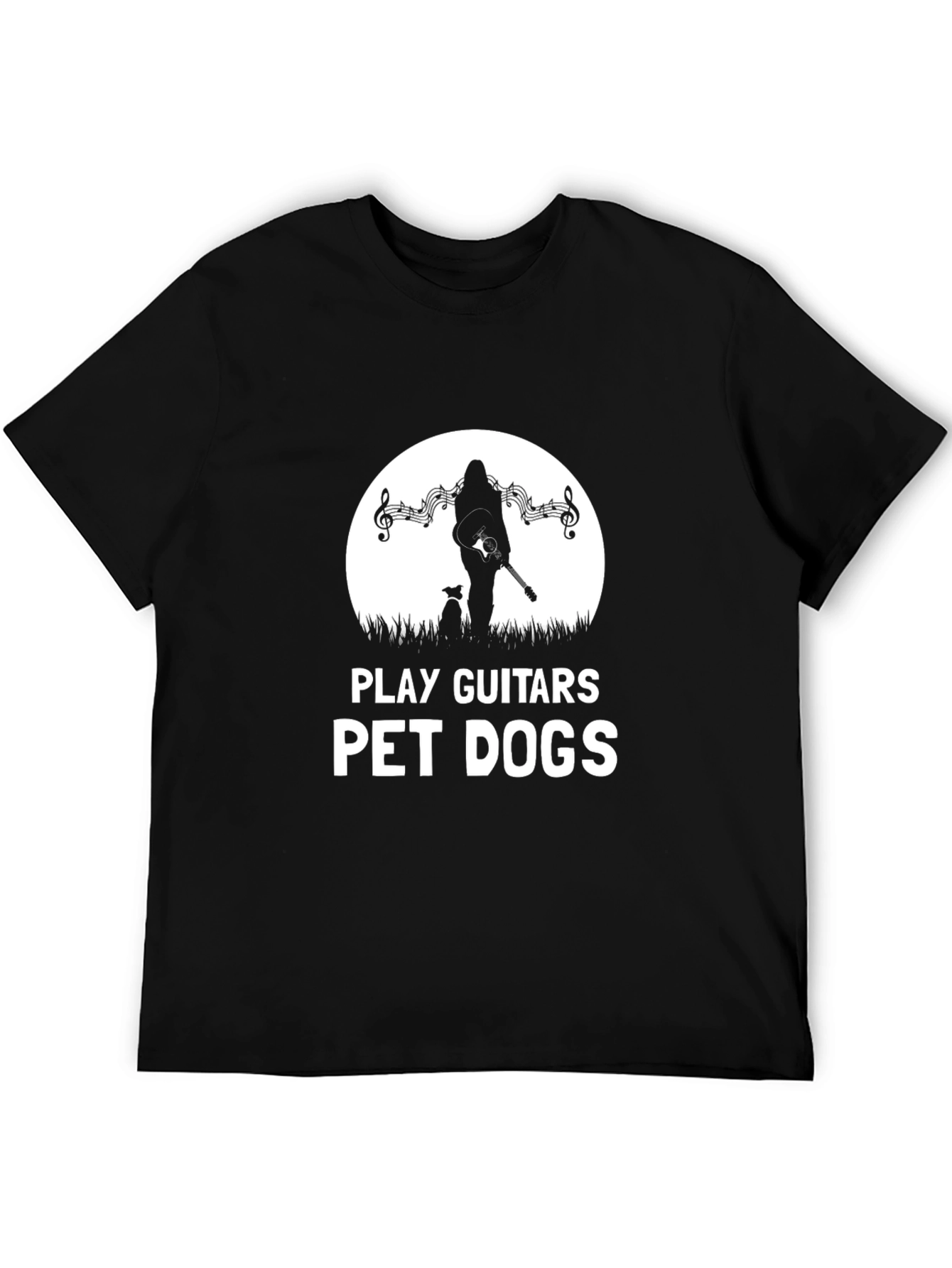 Play Guitars Pet Dogs Black Graphic T-Shirt