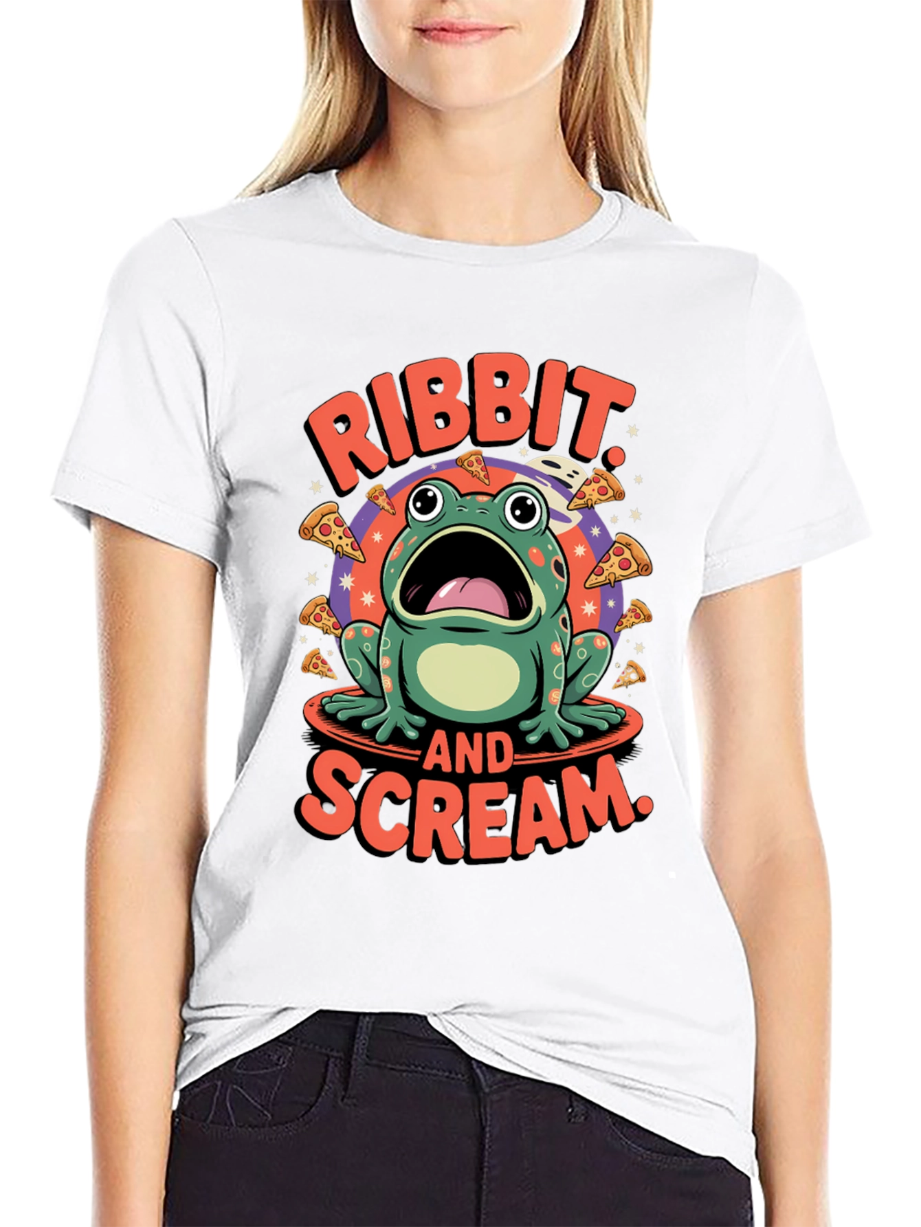 Ribbit & Scream T-Shirt - Frog Pizza Funny