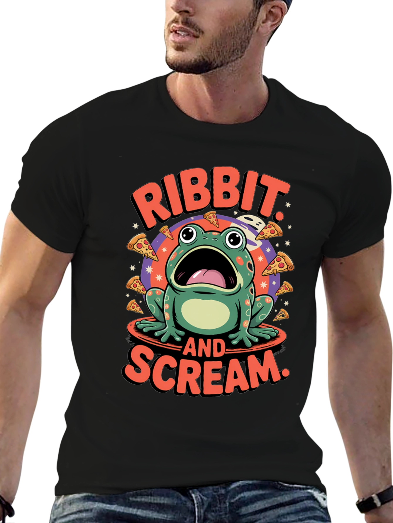 Ribbit & Scream T-Shirt - Frog Pizza Funny
