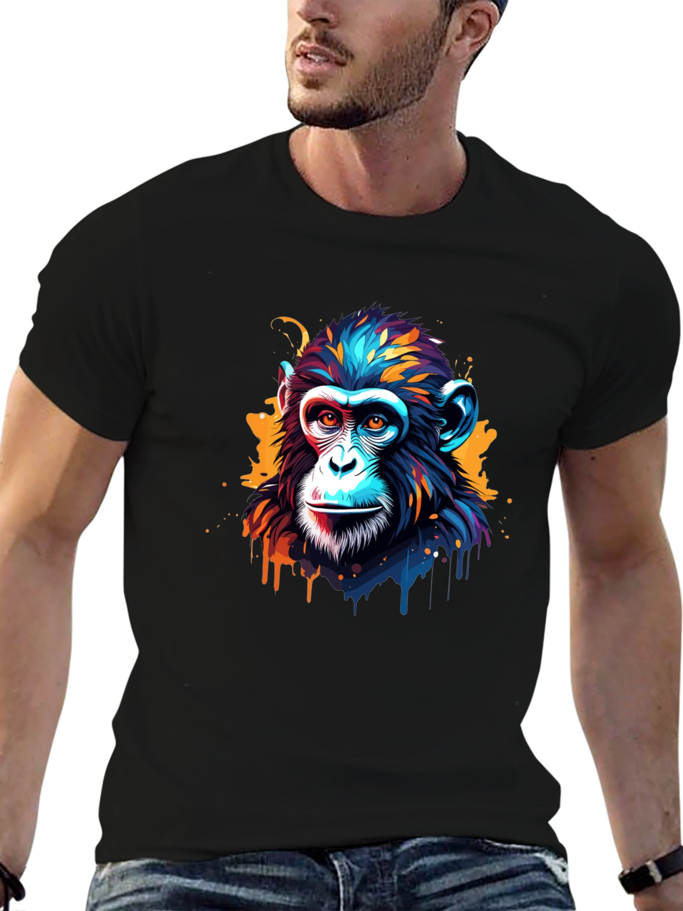 Abstract Monkey Graphic Tee - Black