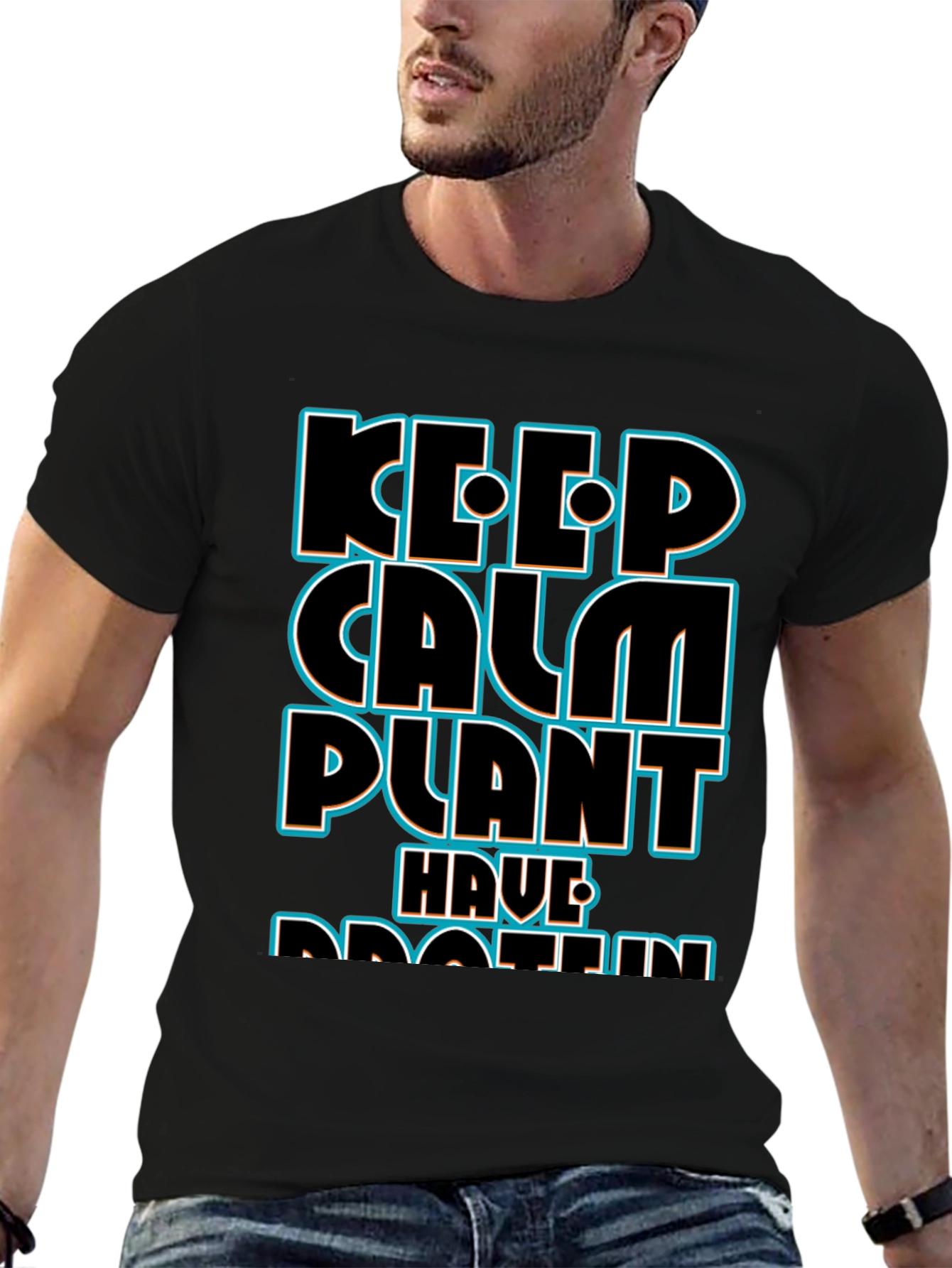 Keep Calm Plant Have Protein Black T-Shirt