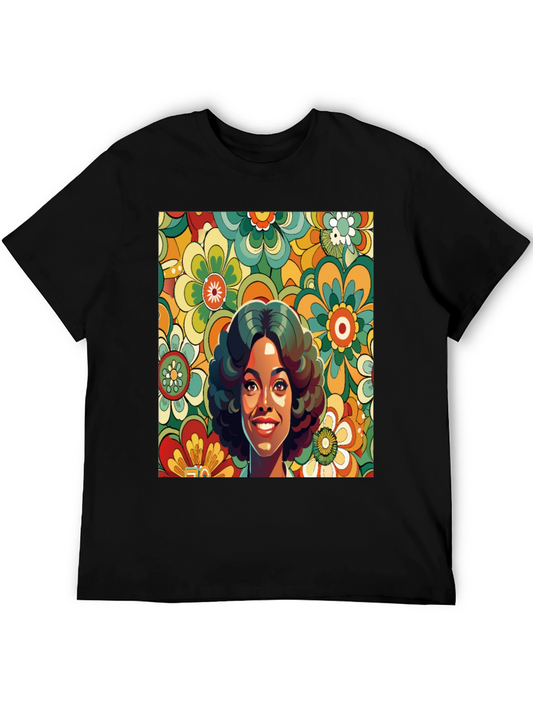 Retro Floral Portrait Tee - Groovy 70s Style