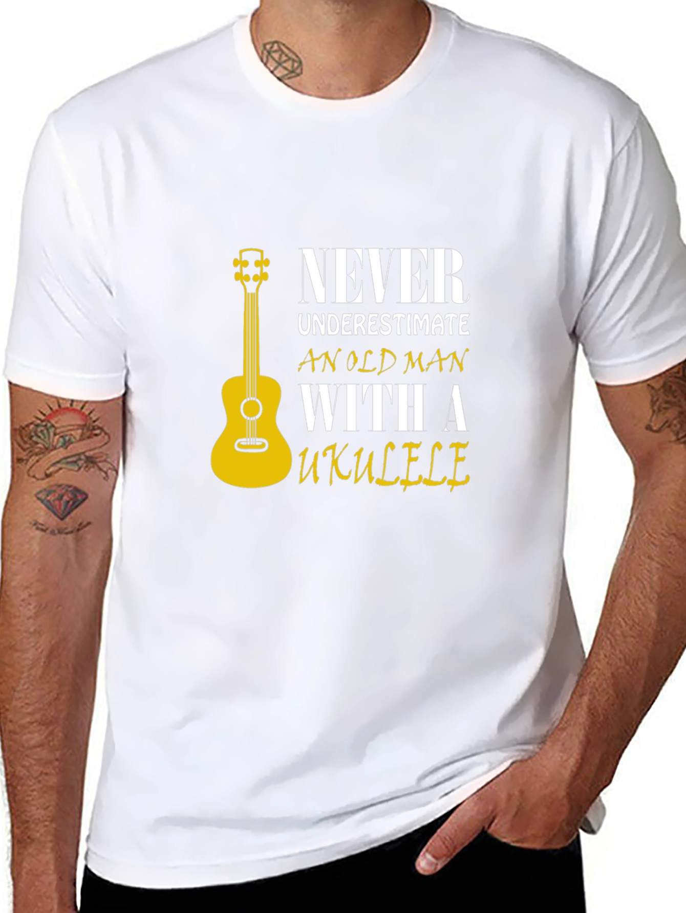 Never Underestimate Old Man with Ukulele T-Shirt