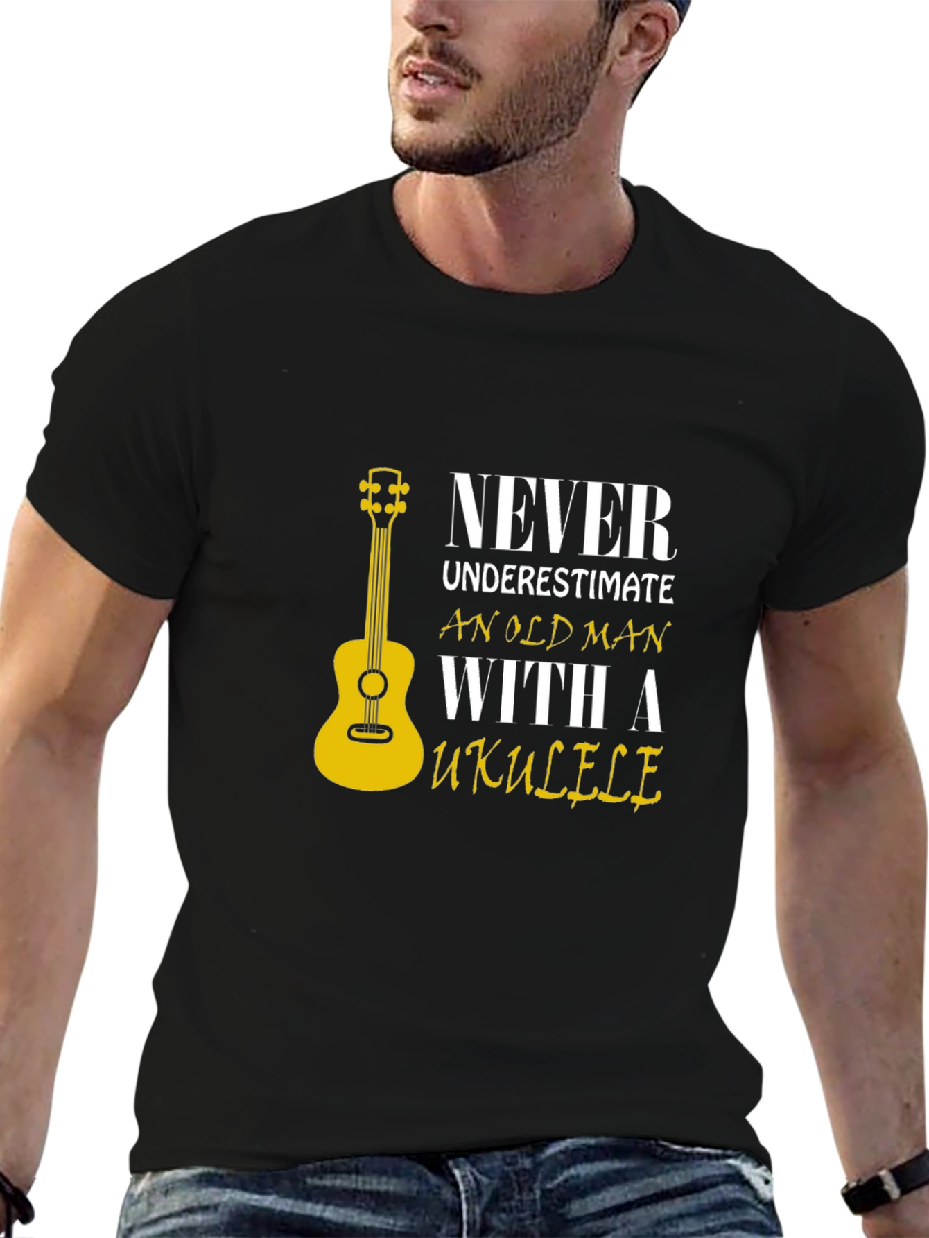 Never Underestimate Old Man with Ukulele T-Shirt