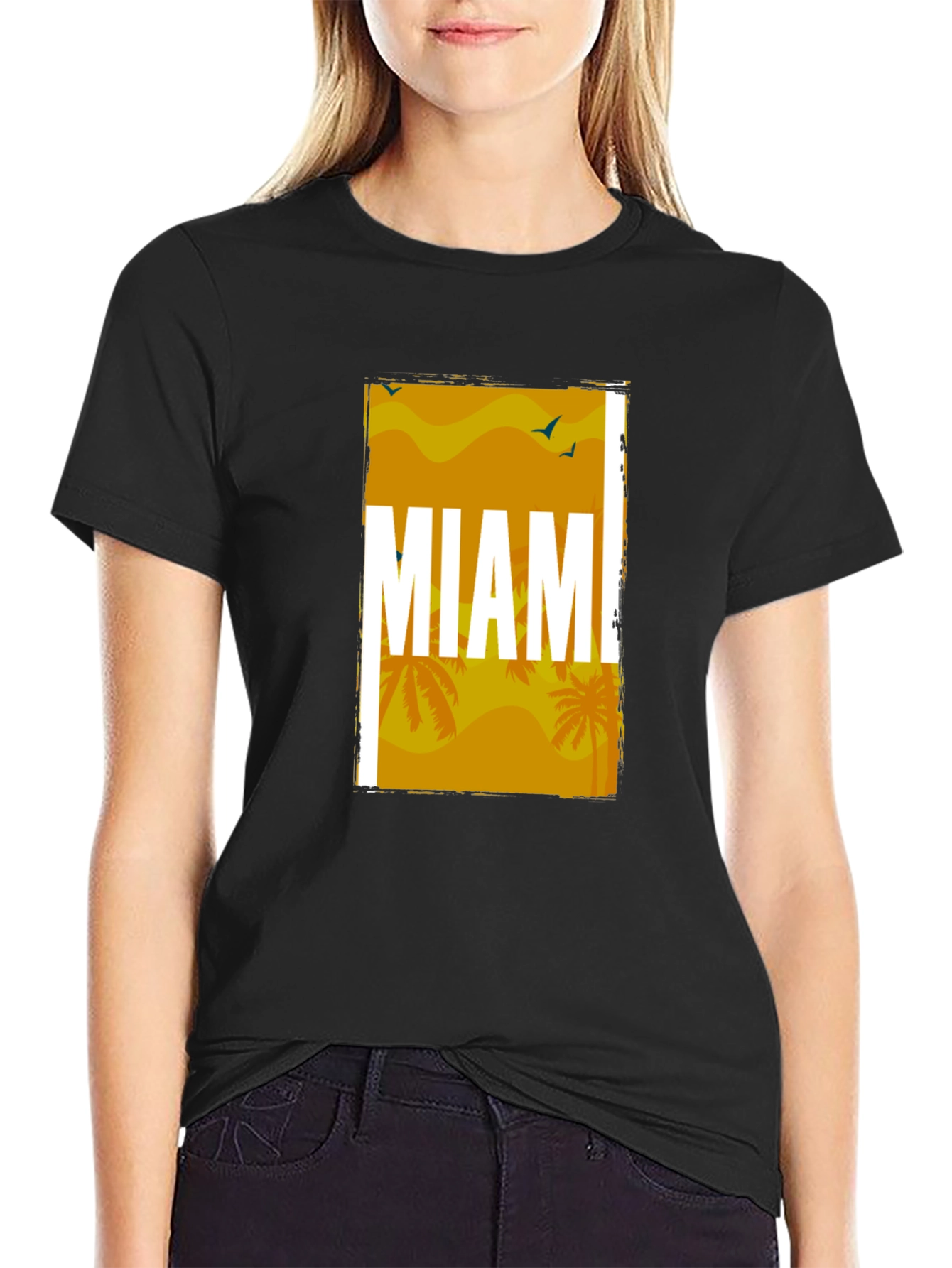 Miami Palm Graphic T-Shirt - Stylish Black Tee