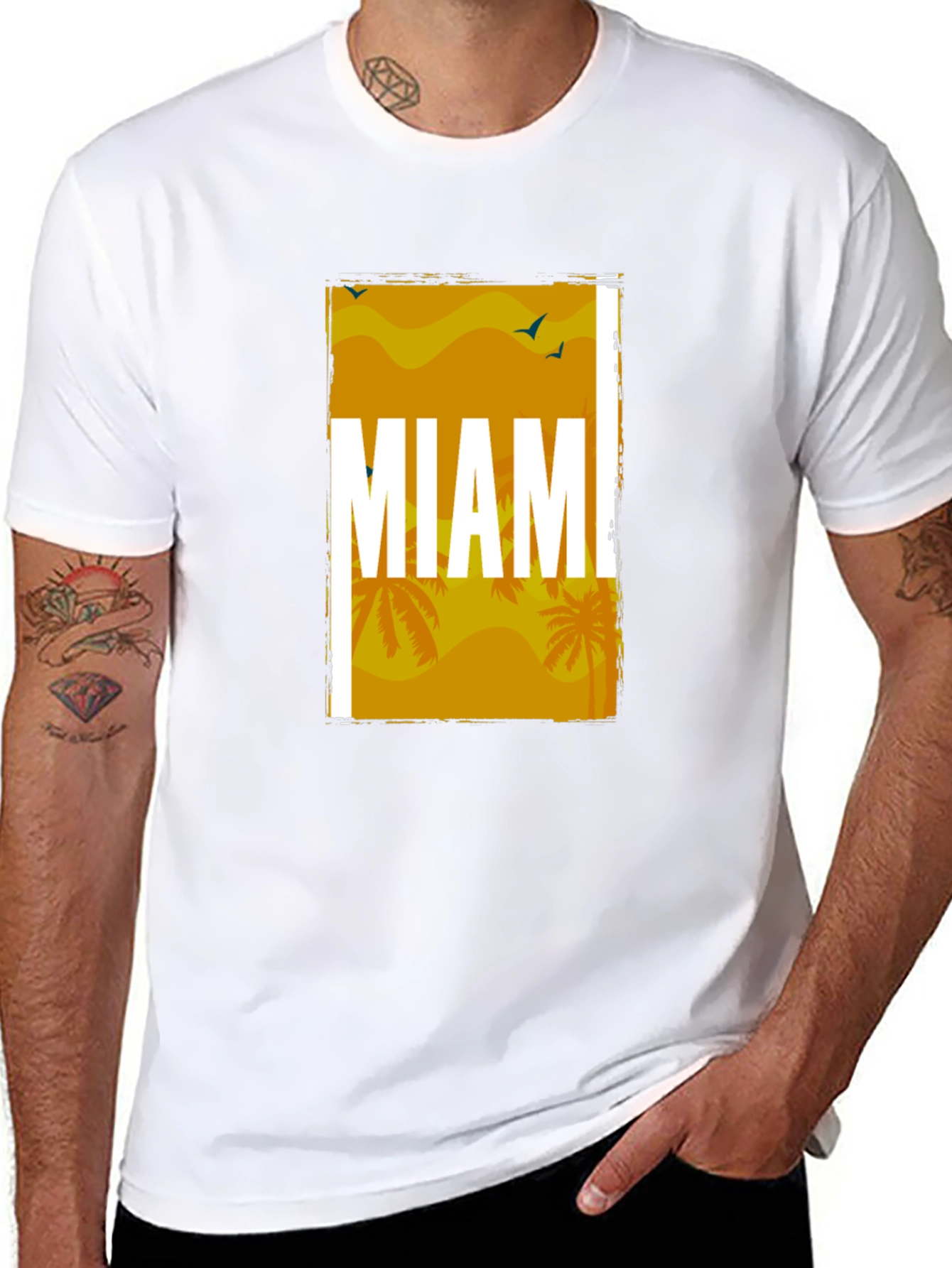 Miami Palm Graphic T-Shirt - Stylish Black Tee