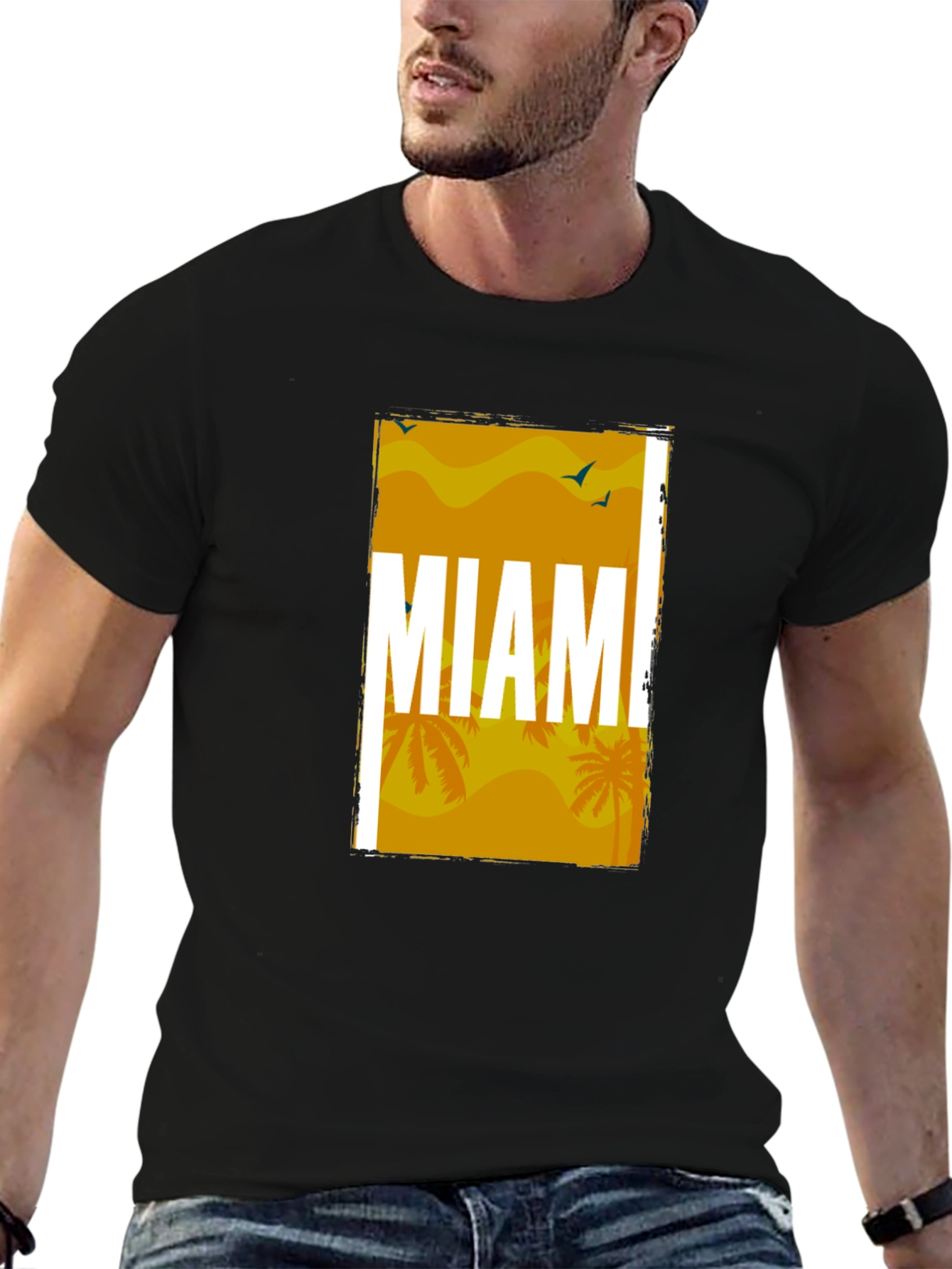 Miami Palm Graphic T-Shirt - Stylish Black Tee
