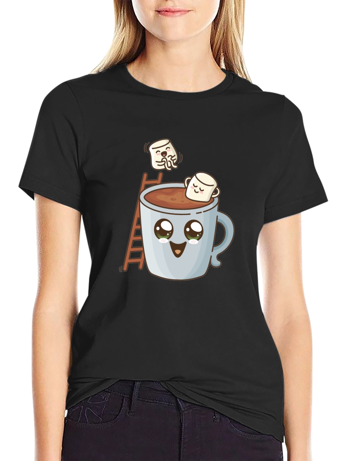 Cute Marshmallow Hot Cocoa Graphic T-Shirt