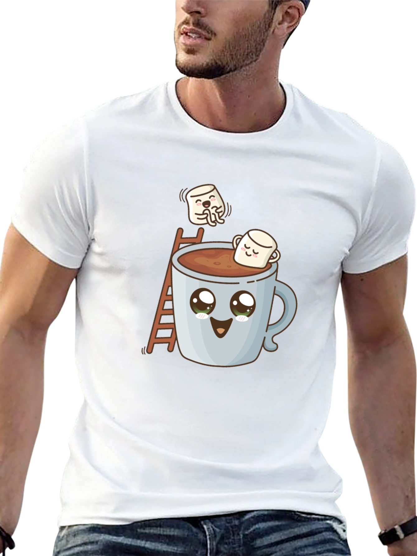 Cute Marshmallow Hot Cocoa Graphic T-Shirt