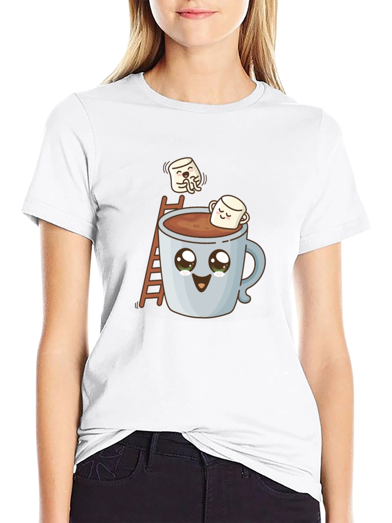 Cute Marshmallow Hot Cocoa Graphic T-Shirt
