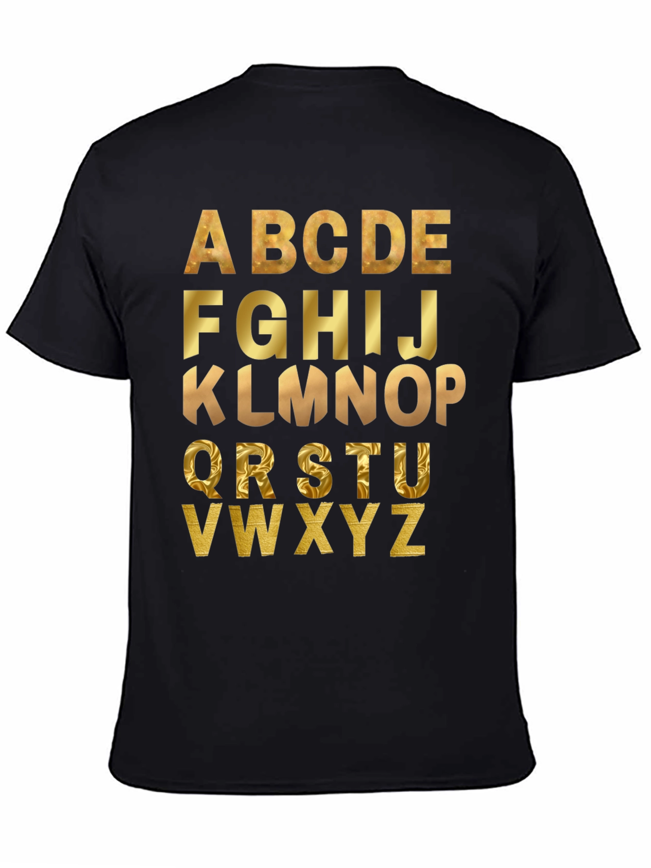 Alphabet Gold Print Black T-Shirt