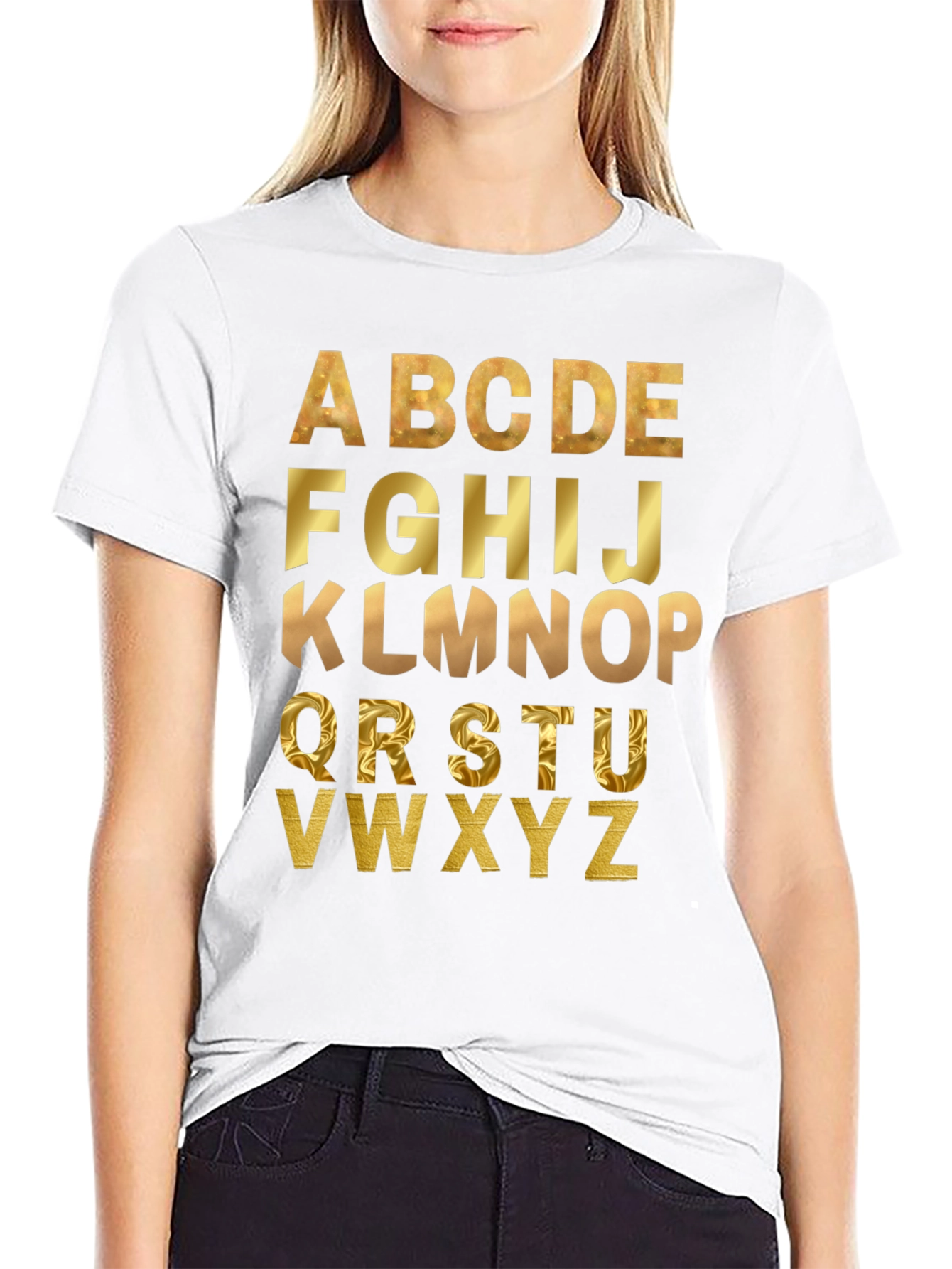 Alphabet Gold Print Black T-Shirt