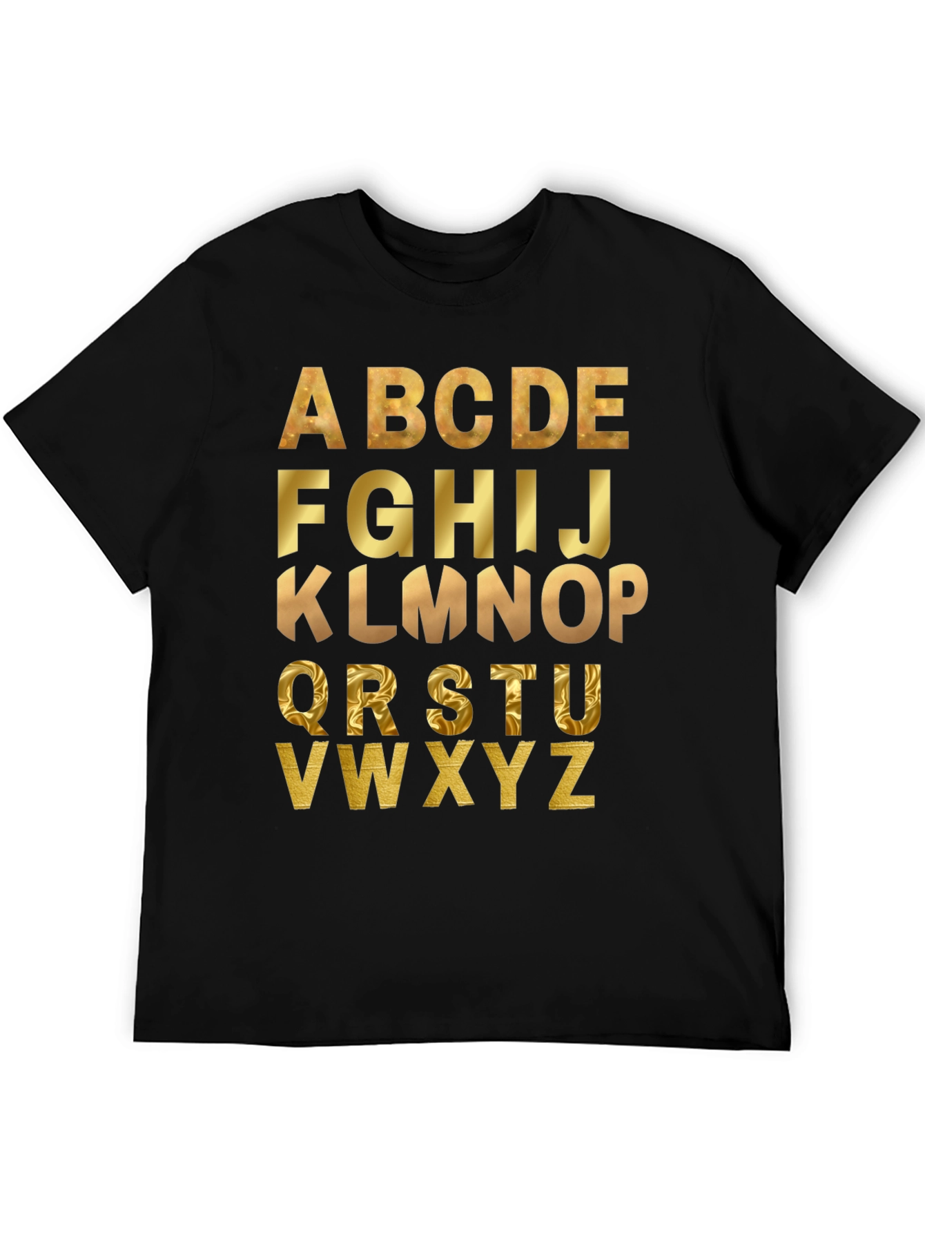 Alphabet Gold Print Black T-Shirt