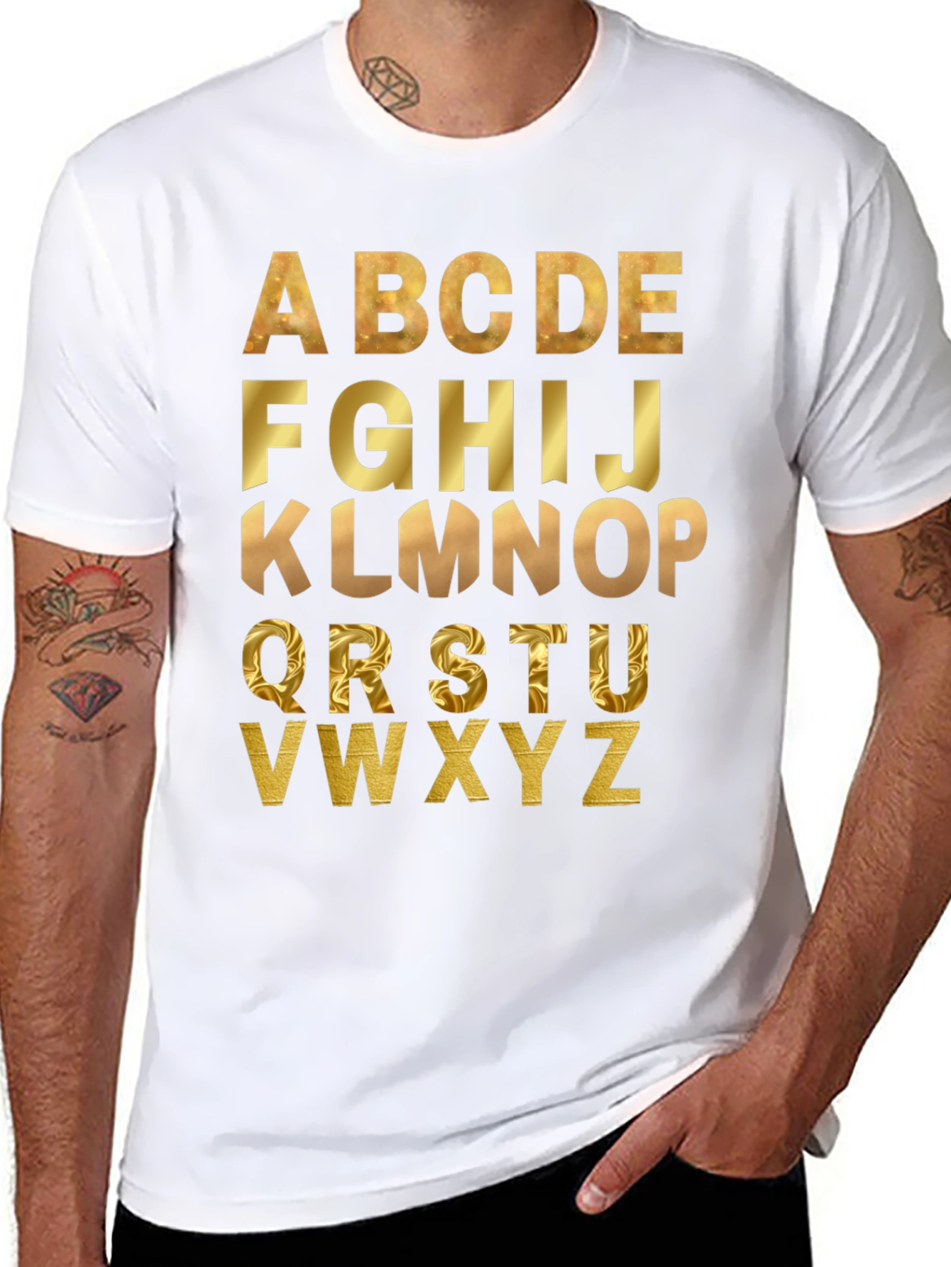 Alphabet Gold Print Black T-Shirt